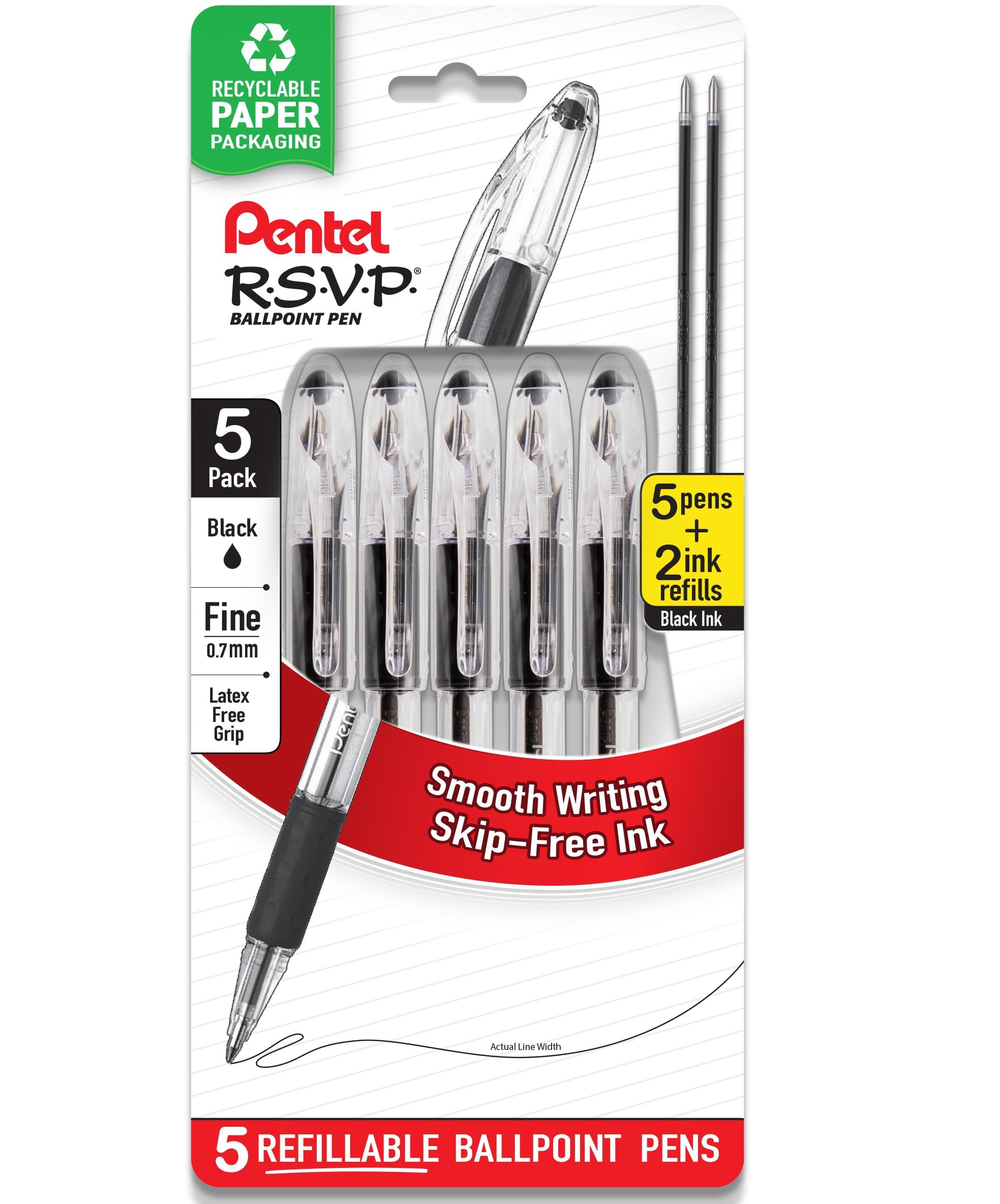 Bolígrafos Pentel RSVP Tinta Negra de Punta Fina Paquete de 5 - Venta Internacional $507