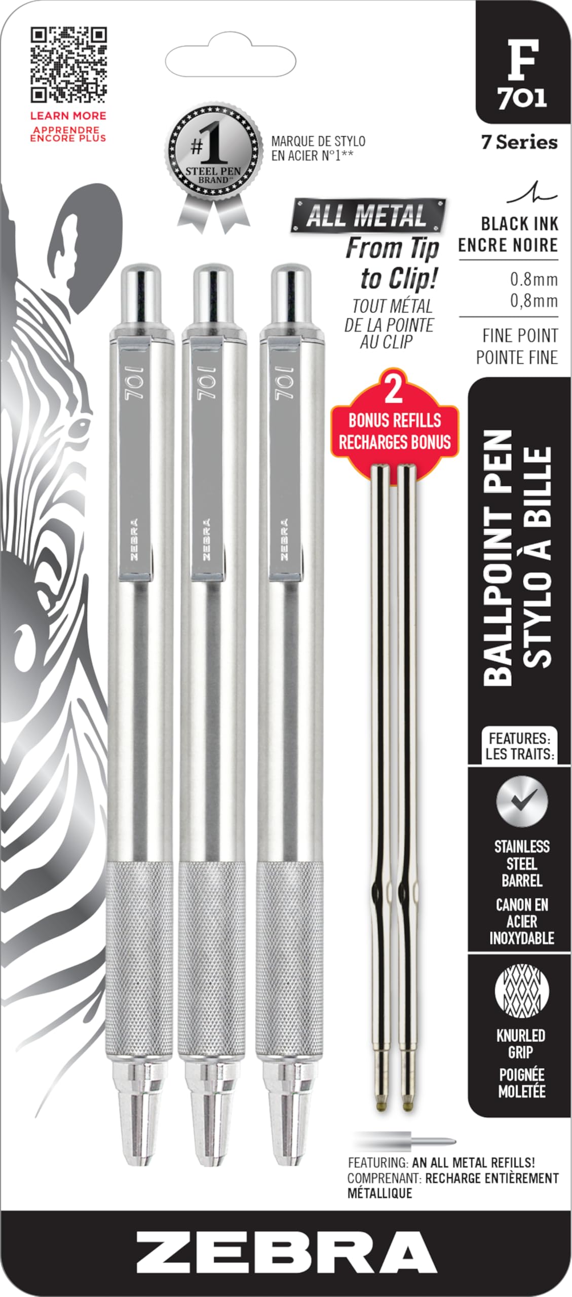 Bolígrafo Zebra Pen F-701 De Acero Inoxidable De Punta Fina - Venta Internacional.