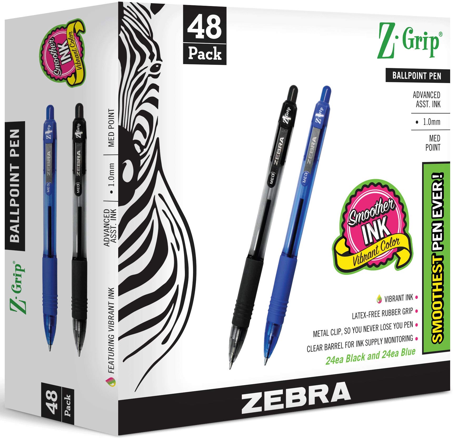 Bolígrafo Zebra Z-grip Retráctil De 1,0 Mm, Paquete De 48 - Venta Internacional. $822