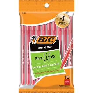 Foto 1 | Bolígrafos Bic Round Stick Xtra Life, Color Rojo, 1 Mm, Paquete De 10 - Venta Internacional.