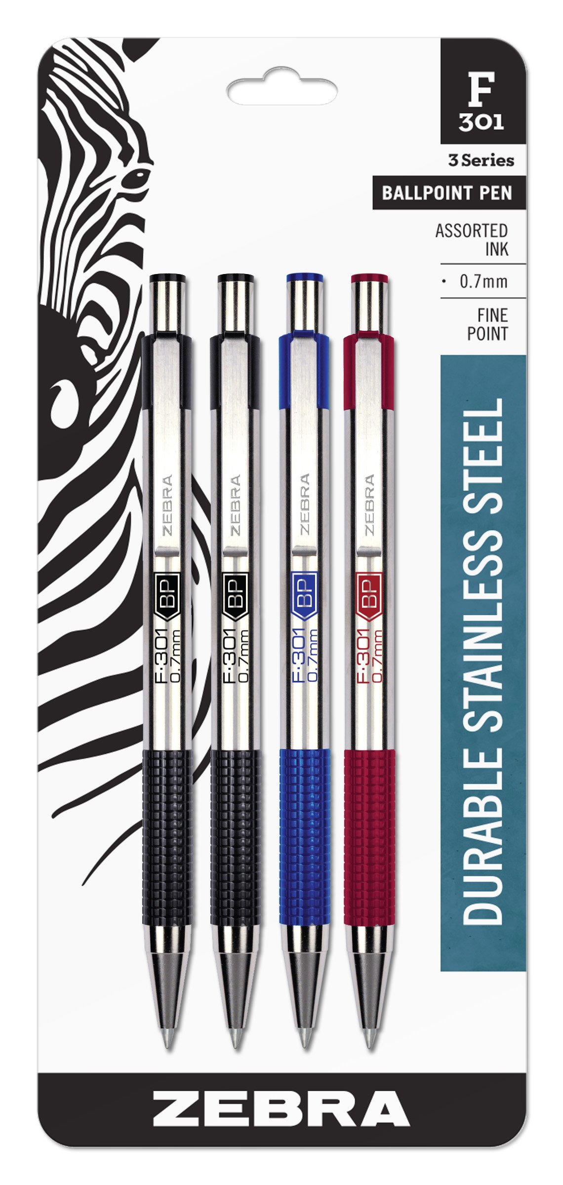 Bolígrafos Zebra F-301, Acero Inoxidable Fino, 0,7 Mm, Paquete De 4 - Venta Internacional.