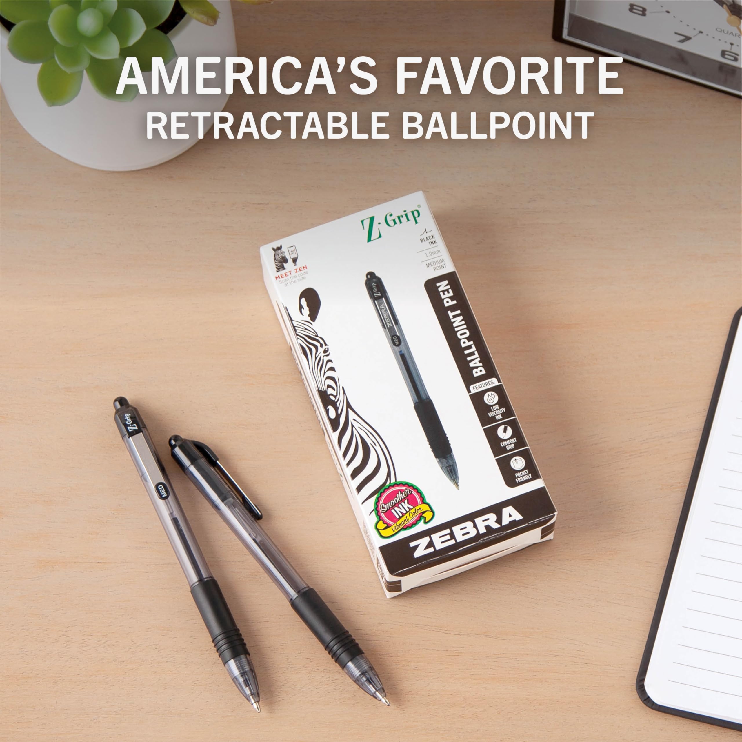 Foto 2 | Bolígrafo Zebra Pen Z-grip Retráctil 1,0 Mm 12 Unidades - Venta Internacional
