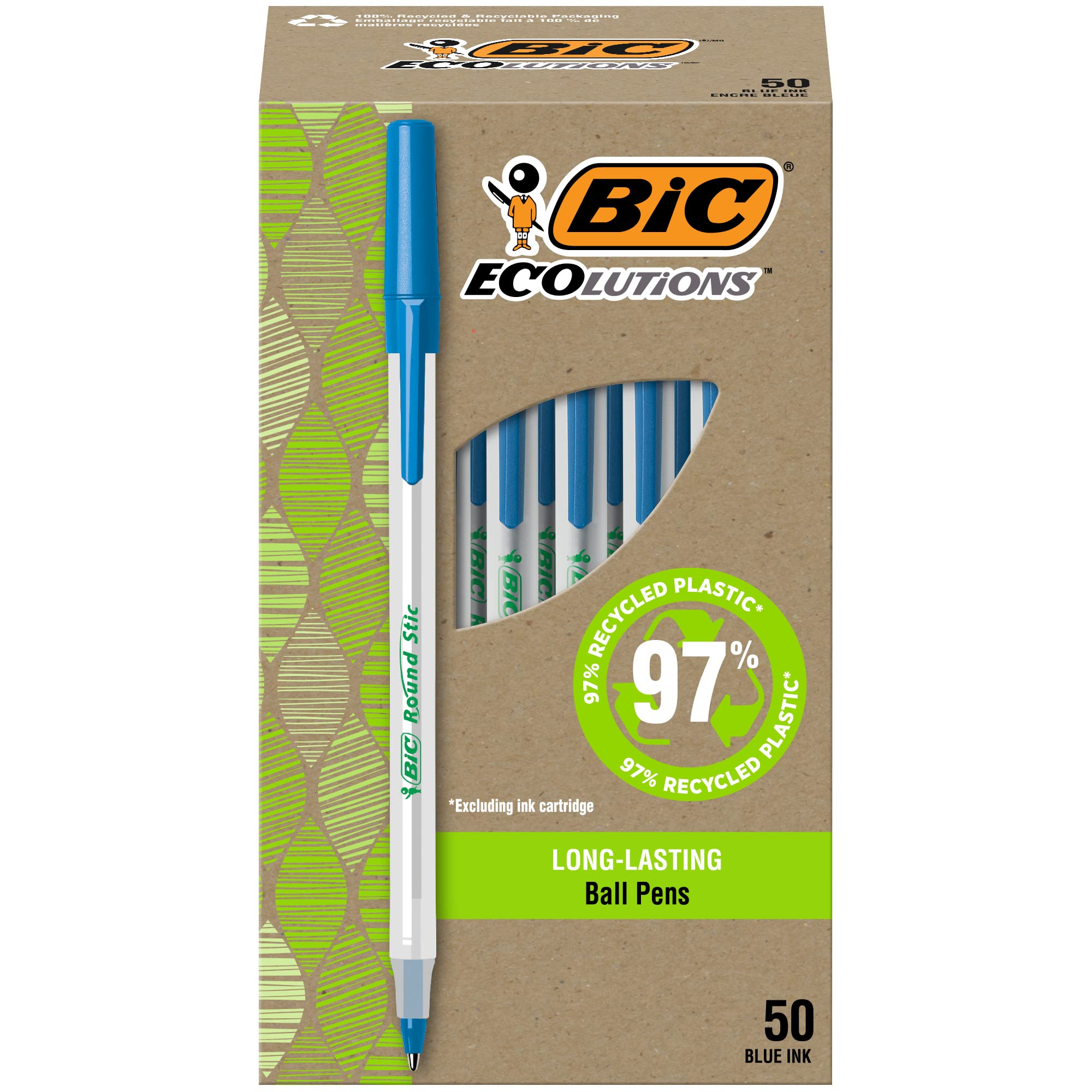 Bolígrafos Bic Ecolutions Punta Redonda Azul 50 Piezas - Venta Internacional