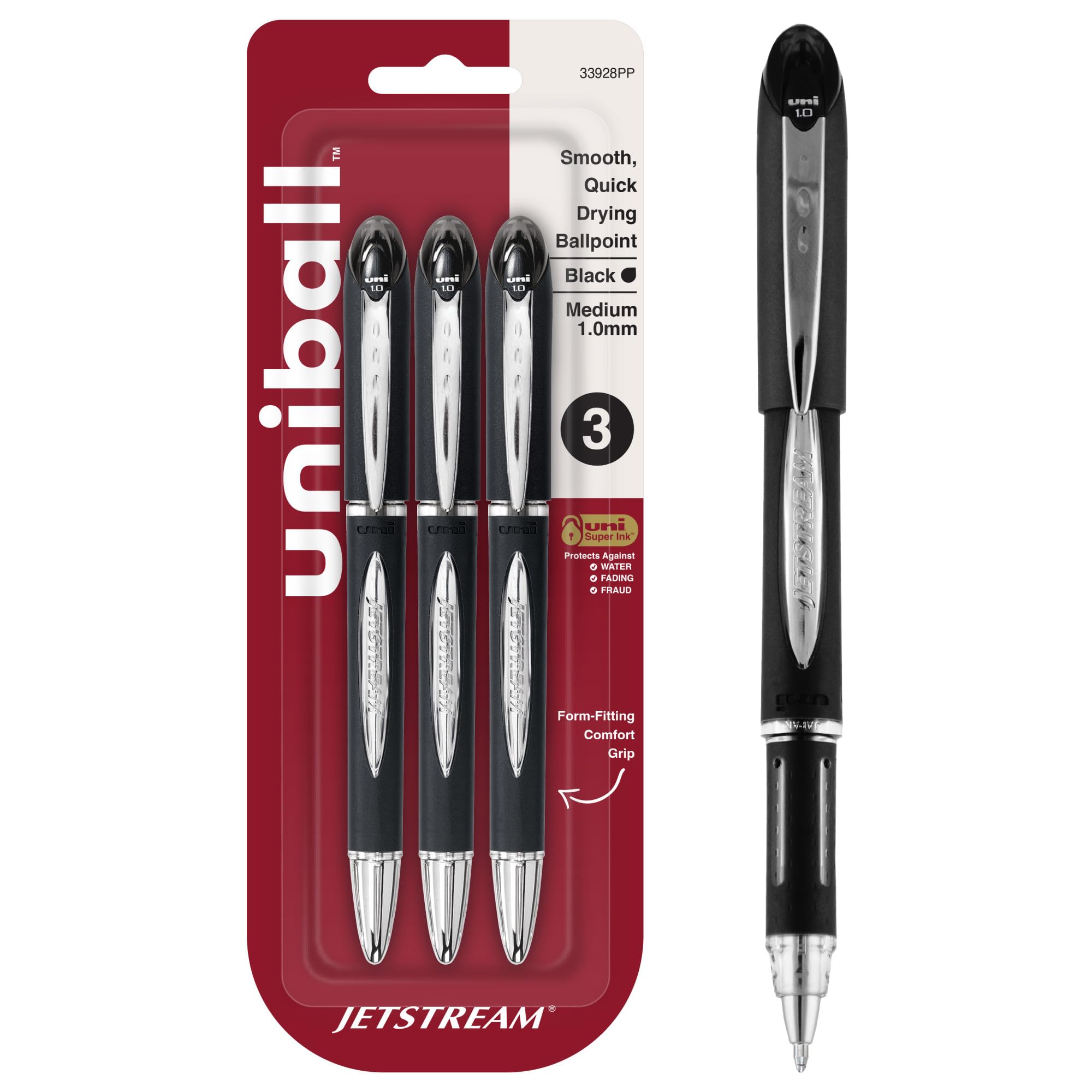 Foto 1 | Bolígrafo Uni-ball Jetstream 33928pp, Bolígrafo De 1,0 Mm, Negro Intenso, 3 - Venta Internacional.
