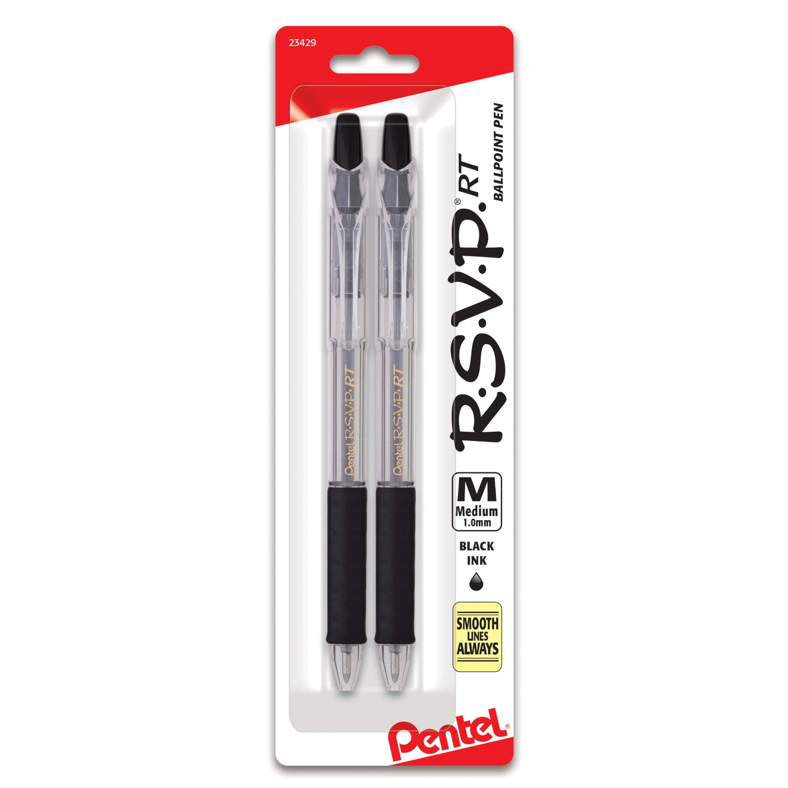 Bolígrafo Pentel R.s.v.p. Rt New Medium Black Ink 2 Piezas- Venta Internacional $523