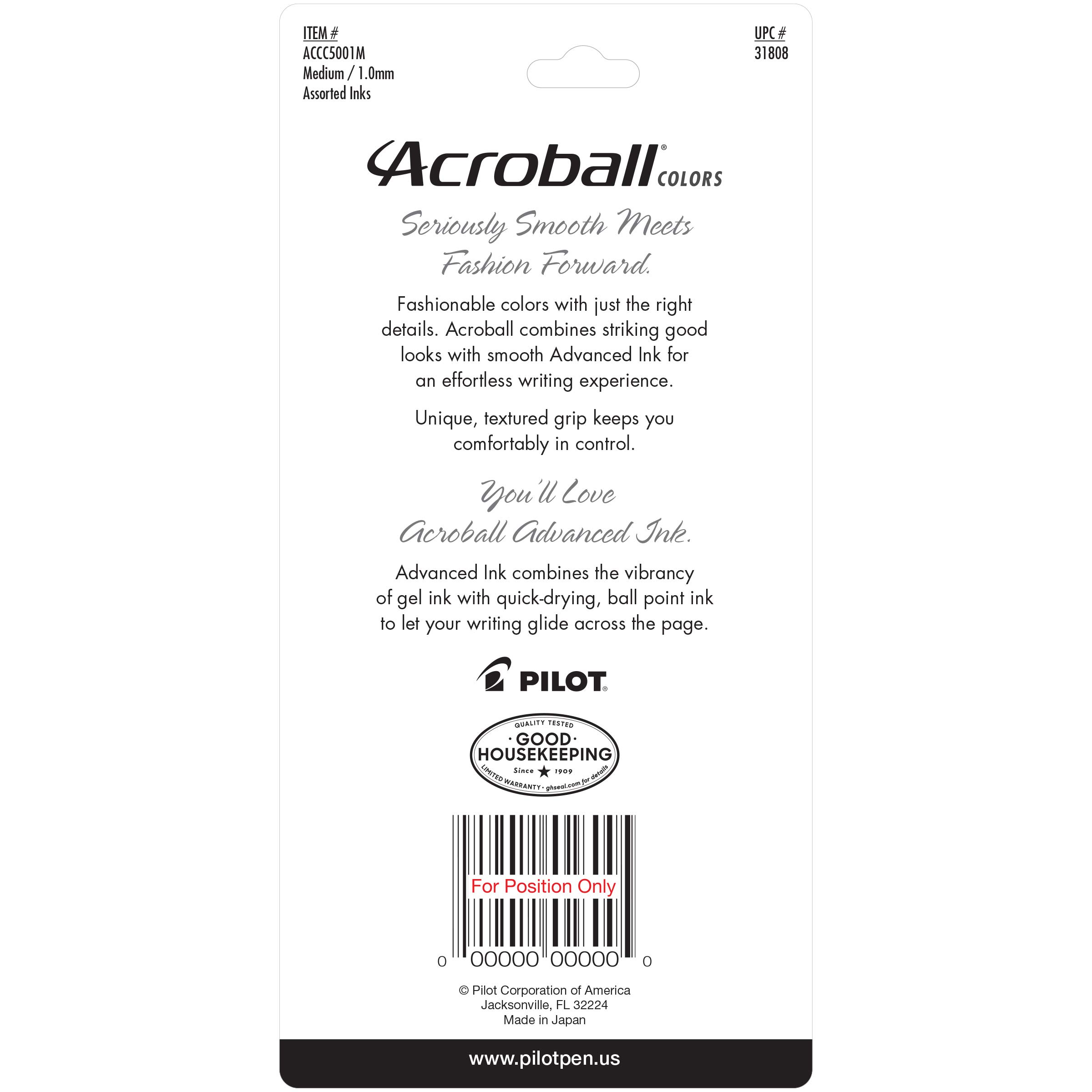 Foto 3 pulgar | Bolígrafos Pilot Acroball Colors Tinta Negra 5 Piezas- Venta Internacional
