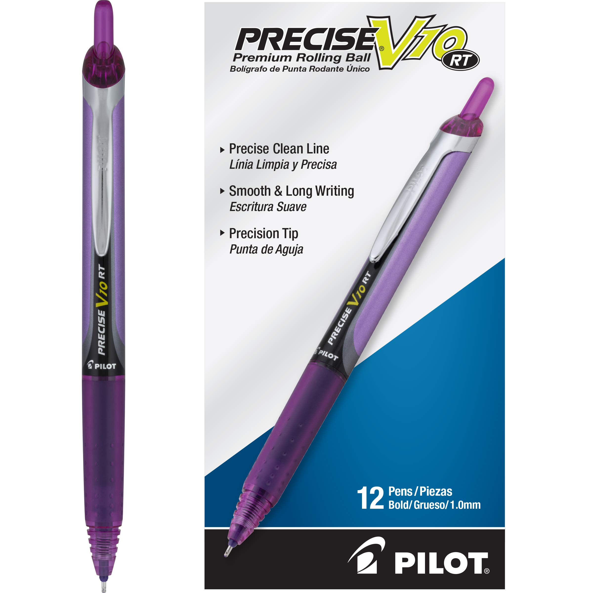 Pen Pilot Precise V10 Rt Recargable y Retráctil Morado 1 mm - Venta Internacional