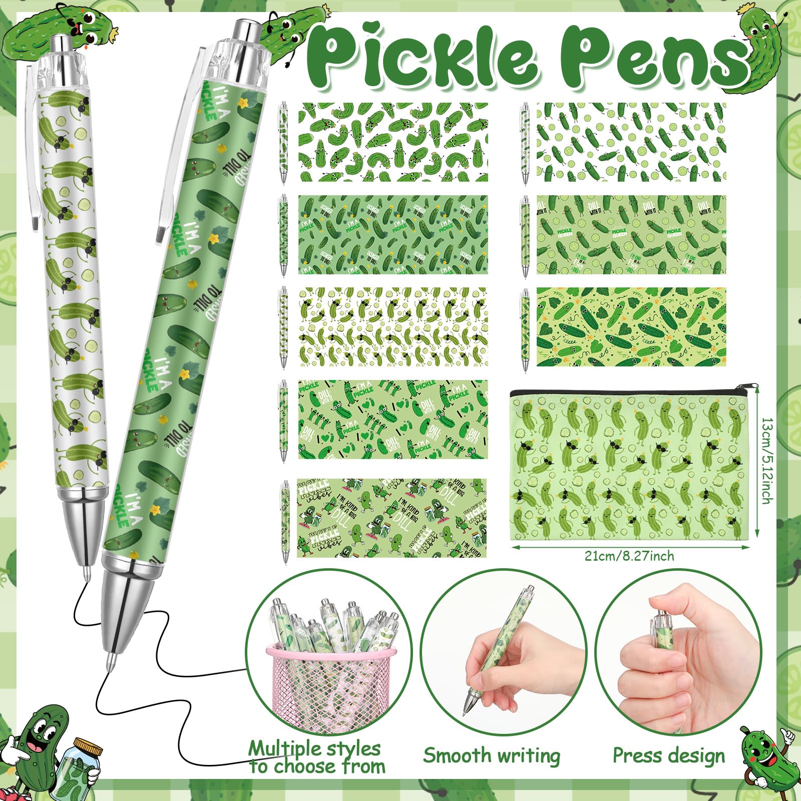 Foto 3 pulgar | Set De Papelería Frienda Pickle, Bolígrafos De Tinta En Gel Con Bolsa Para Lápices - Venta Internacional.