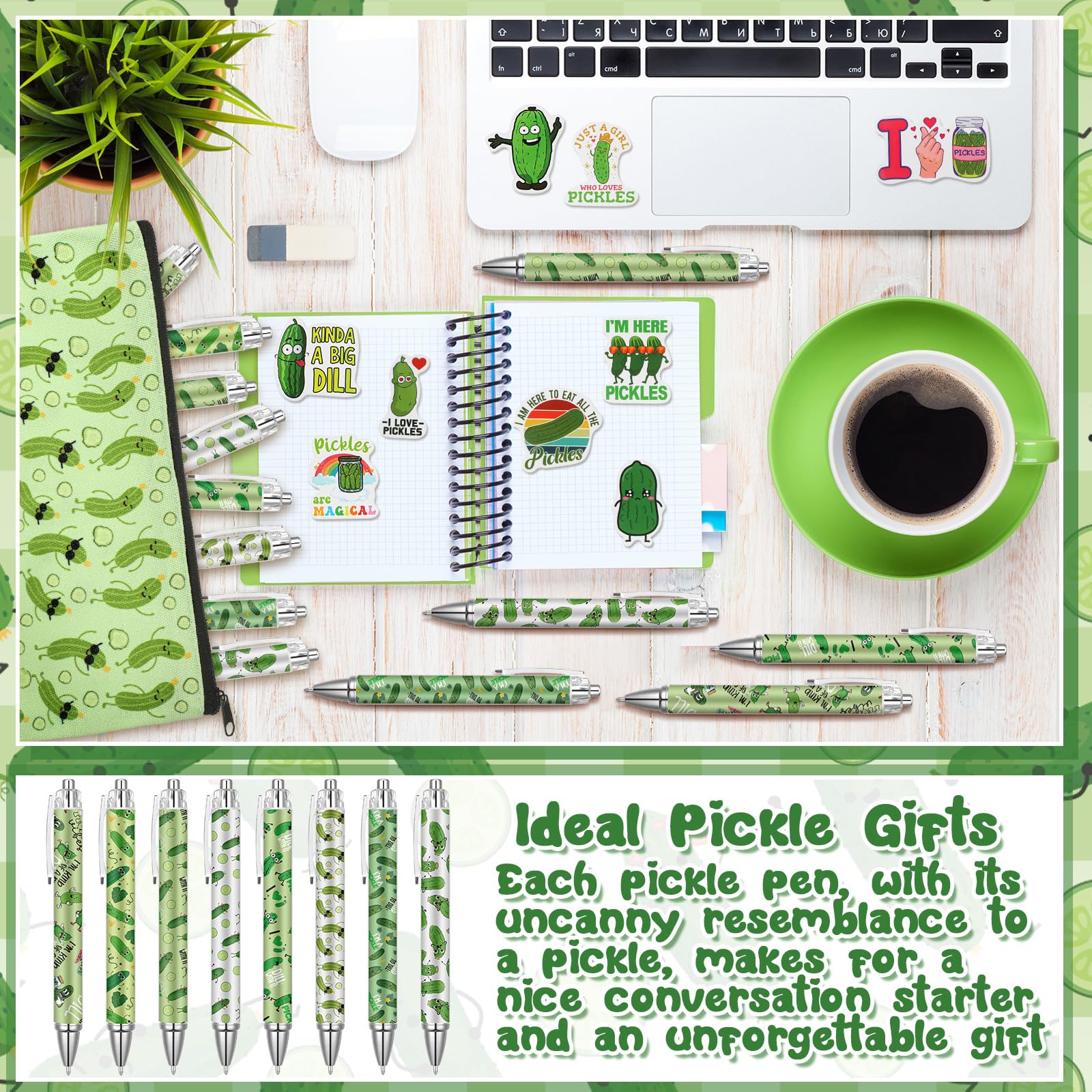 Foto 5 pulgar | Set De Papelería Frienda Pickle, Bolígrafos De Tinta En Gel Con Bolsa Para Lápices - Venta Internacional.