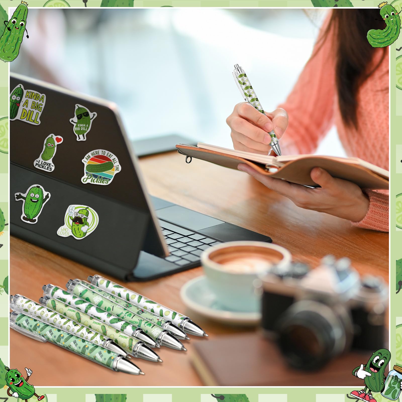 Foto 7 pulgar | Set De Papelería Frienda Pickle, Bolígrafos De Tinta En Gel Con Bolsa Para Lápices - Venta Internacional.