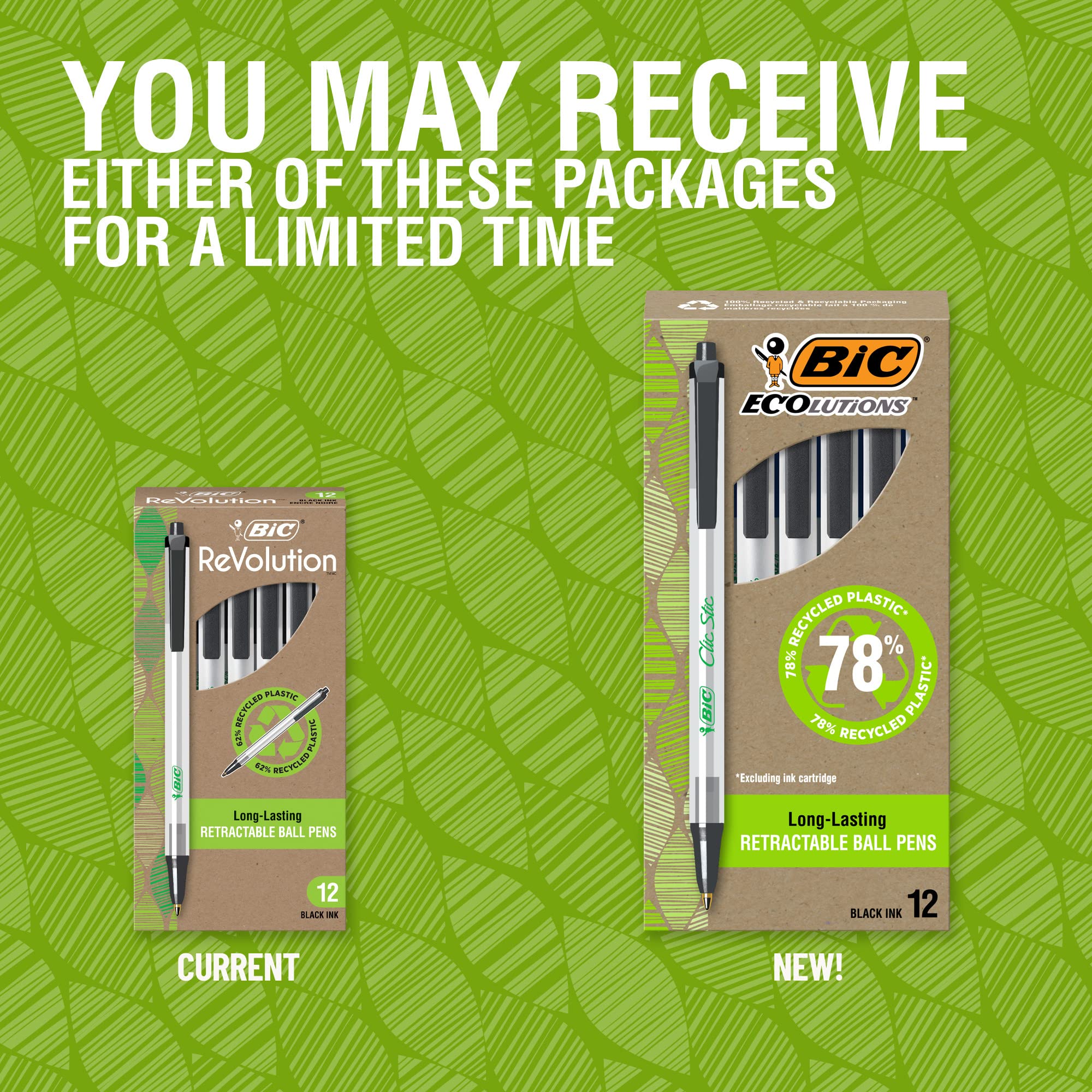 Foto 2 | Bolígrafos Bic Ecolutions Clic Stic Negros, Tamaño Mediano, Paquete De 48 - Venta Internacional.