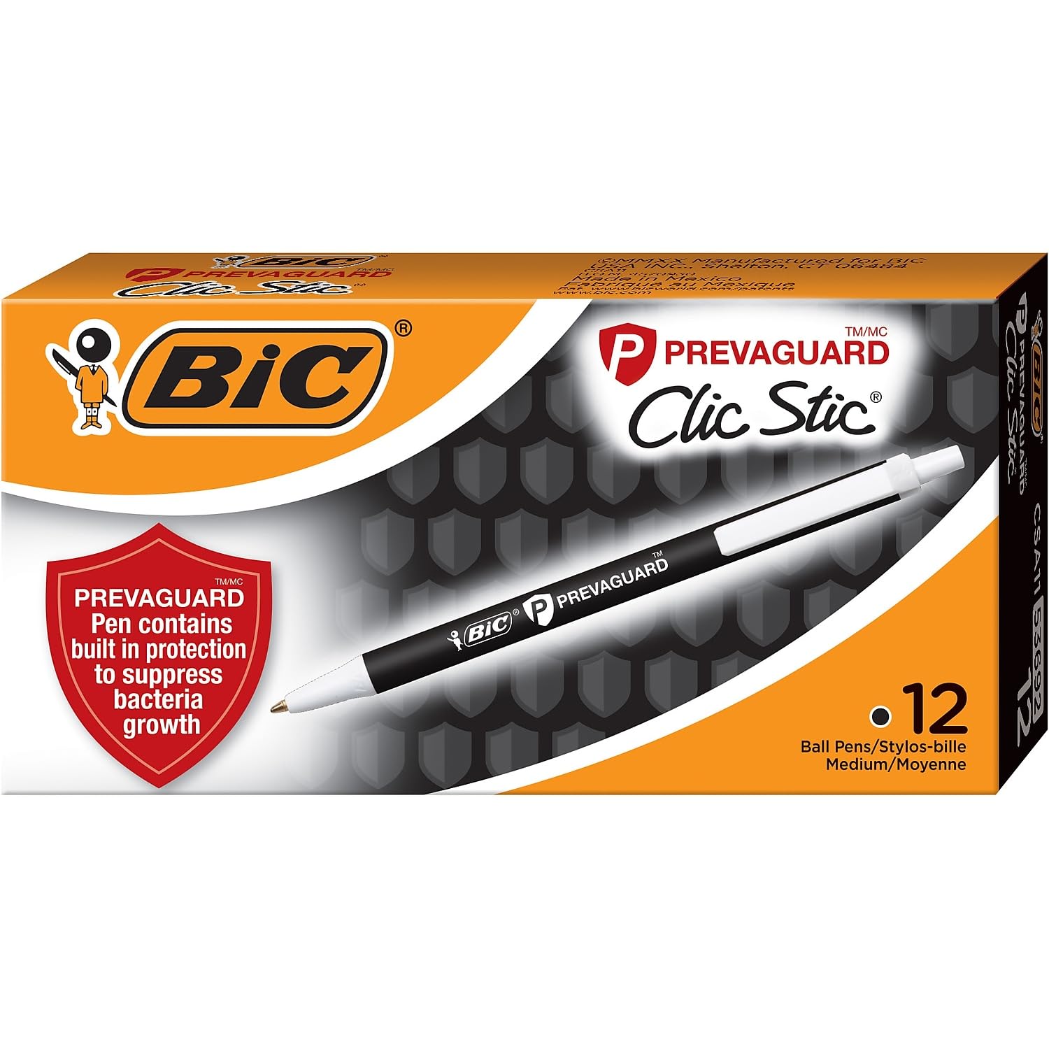 Bolígrafo Bic Prevaguard Clic Stic Medium Point Black 12 - Venta Internacional.