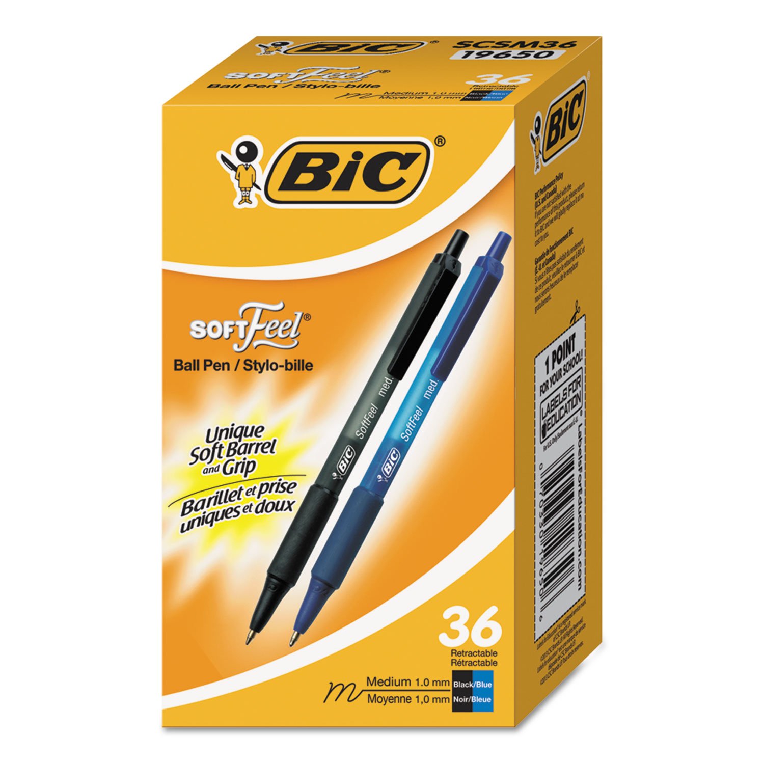 Bolígrafo Retráctil Pen Bic Scsm361ast, Suave Al Tacto, 1 Mm, 36 Unidades - Venta Internacional.