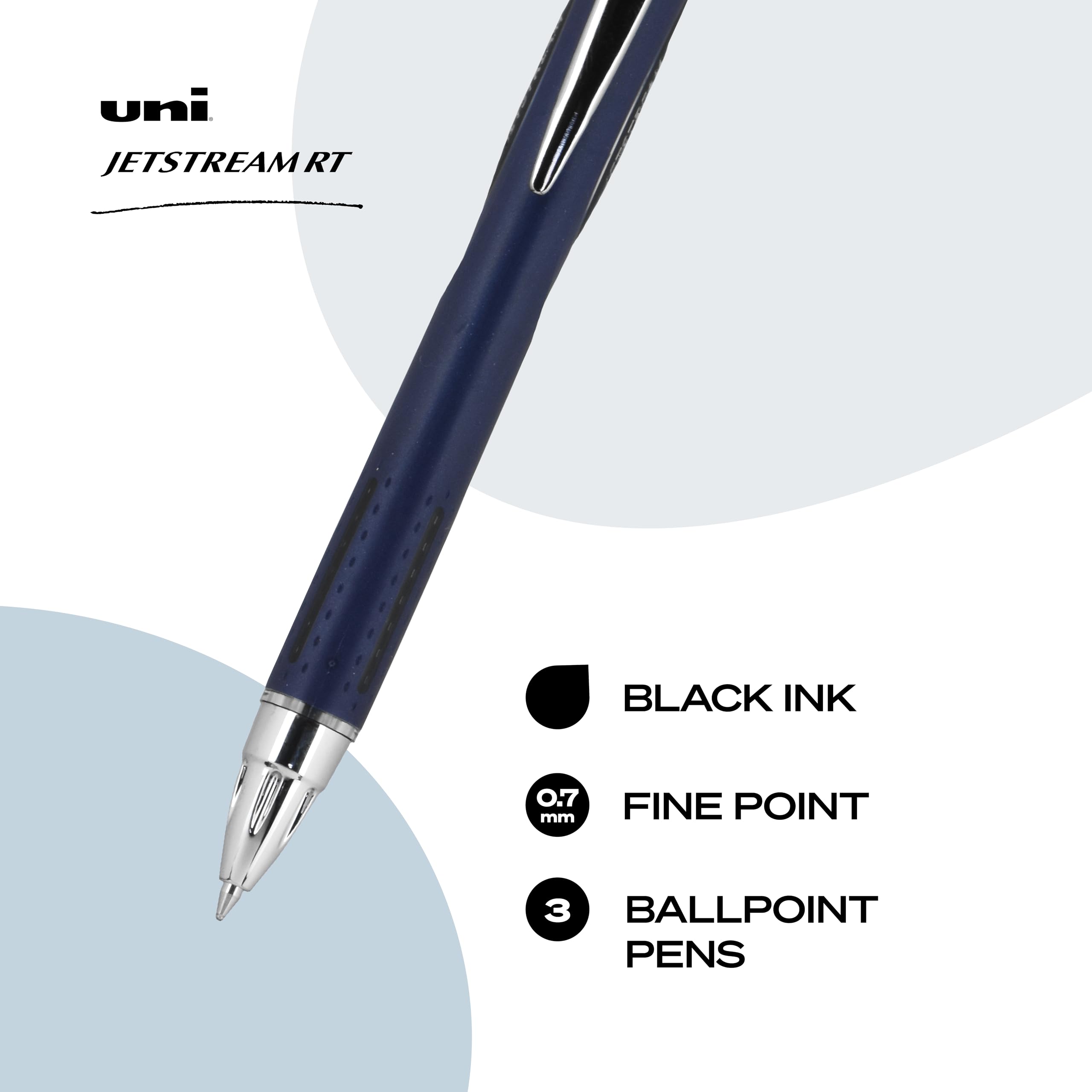 Foto 2 | Bolígrafo Uni-ball Jetstream Rt Negro De Punta Fina De 0,7 Mm, Paquete De 3 - Venta Internacional.
