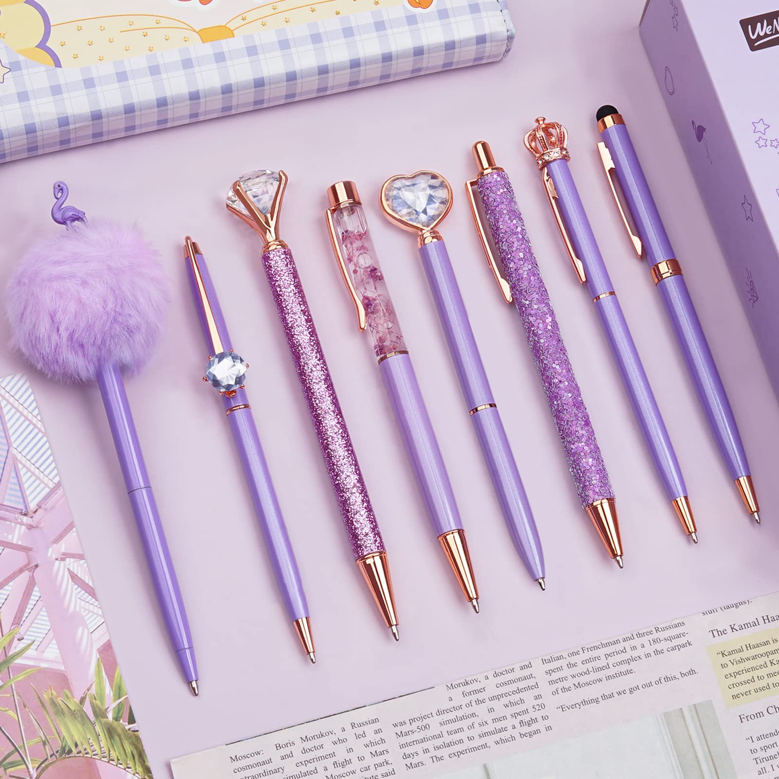 Bolígrafo Wemate Metal Crystal Diamond Purple Con Tinta Negra Y Azul, 8 Unidades - Venta Internacional.