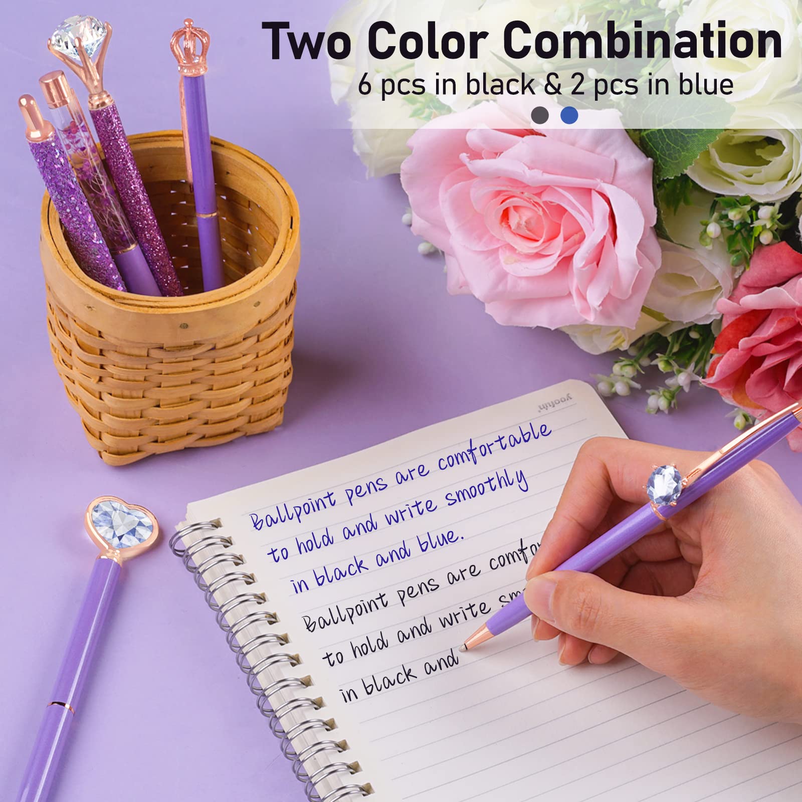 Foto 2 | Bolígrafo Wemate Metal Crystal Diamond Purple Con Tinta Negra Y Azul, 8 Unidades - Venta Internacional.