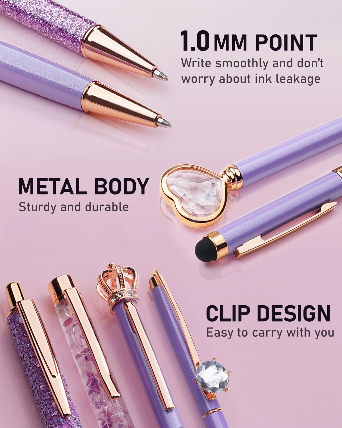 Foto 4 | Bolígrafo Wemate Metal Crystal Diamond Purple Con Tinta Negra Y Azul, 8 Unidades - Venta Internacional.