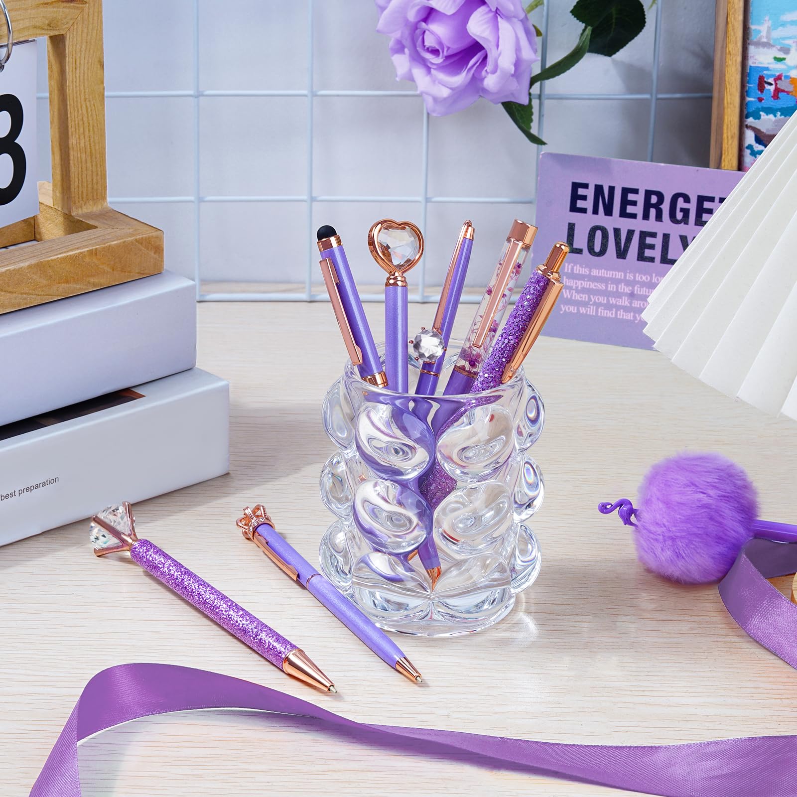 Foto 5 | Bolígrafo Wemate Metal Crystal Diamond Purple Con Tinta Negra Y Azul, 8 Unidades - Venta Internacional.