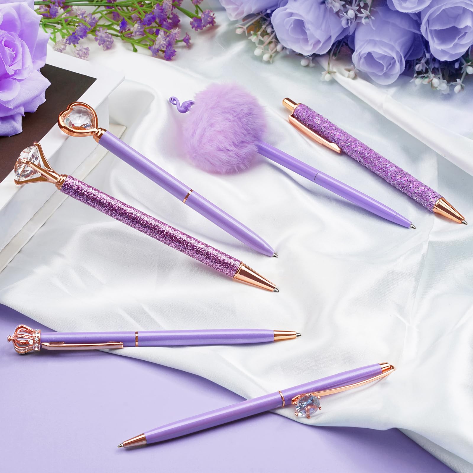 Foto 6 | Bolígrafo Wemate Metal Crystal Diamond Purple Con Tinta Negra Y Azul, 8 Unidades - Venta Internacional.