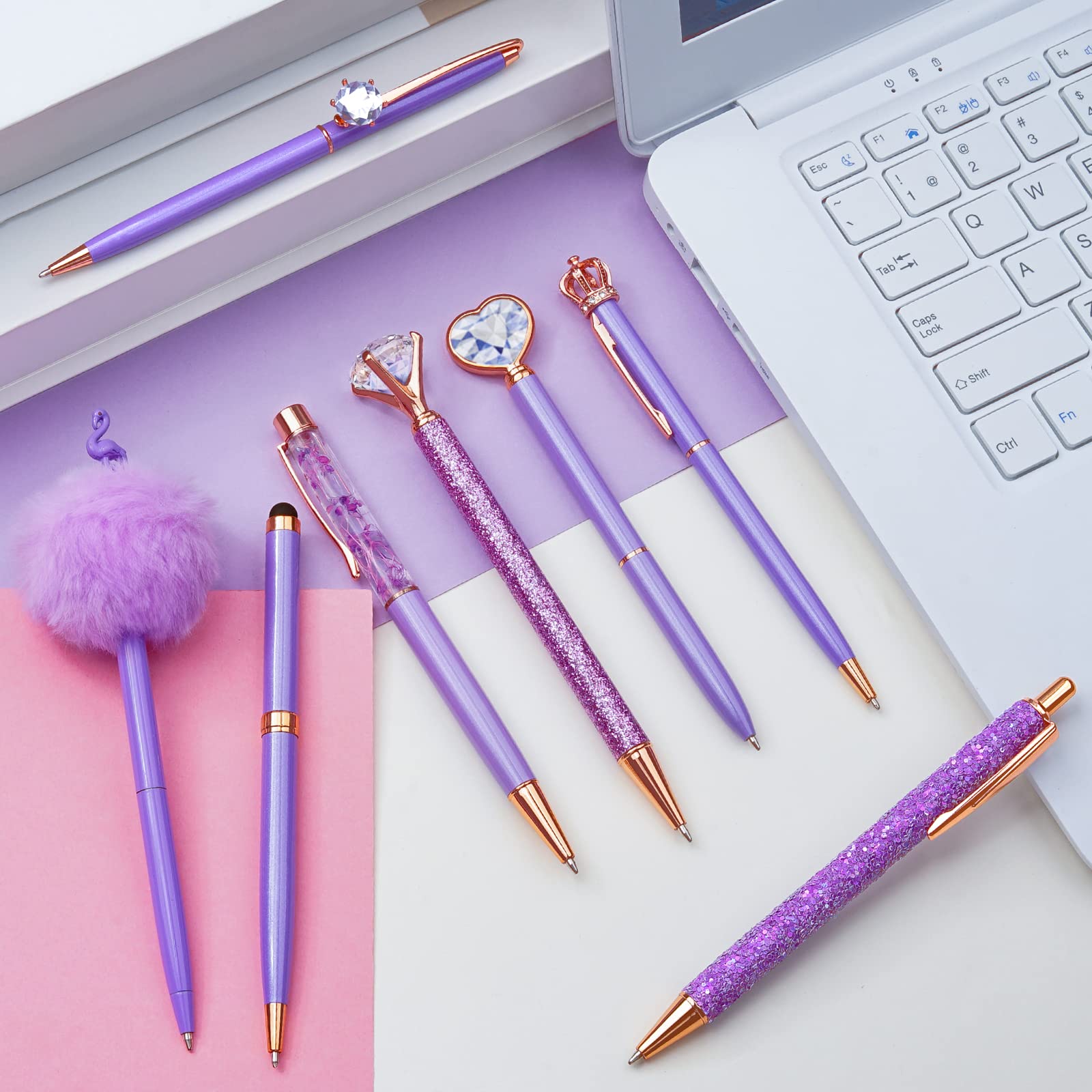 Foto 7 | Bolígrafo Wemate Metal Crystal Diamond Purple Con Tinta Negra Y Azul, 8 Unidades - Venta Internacional.