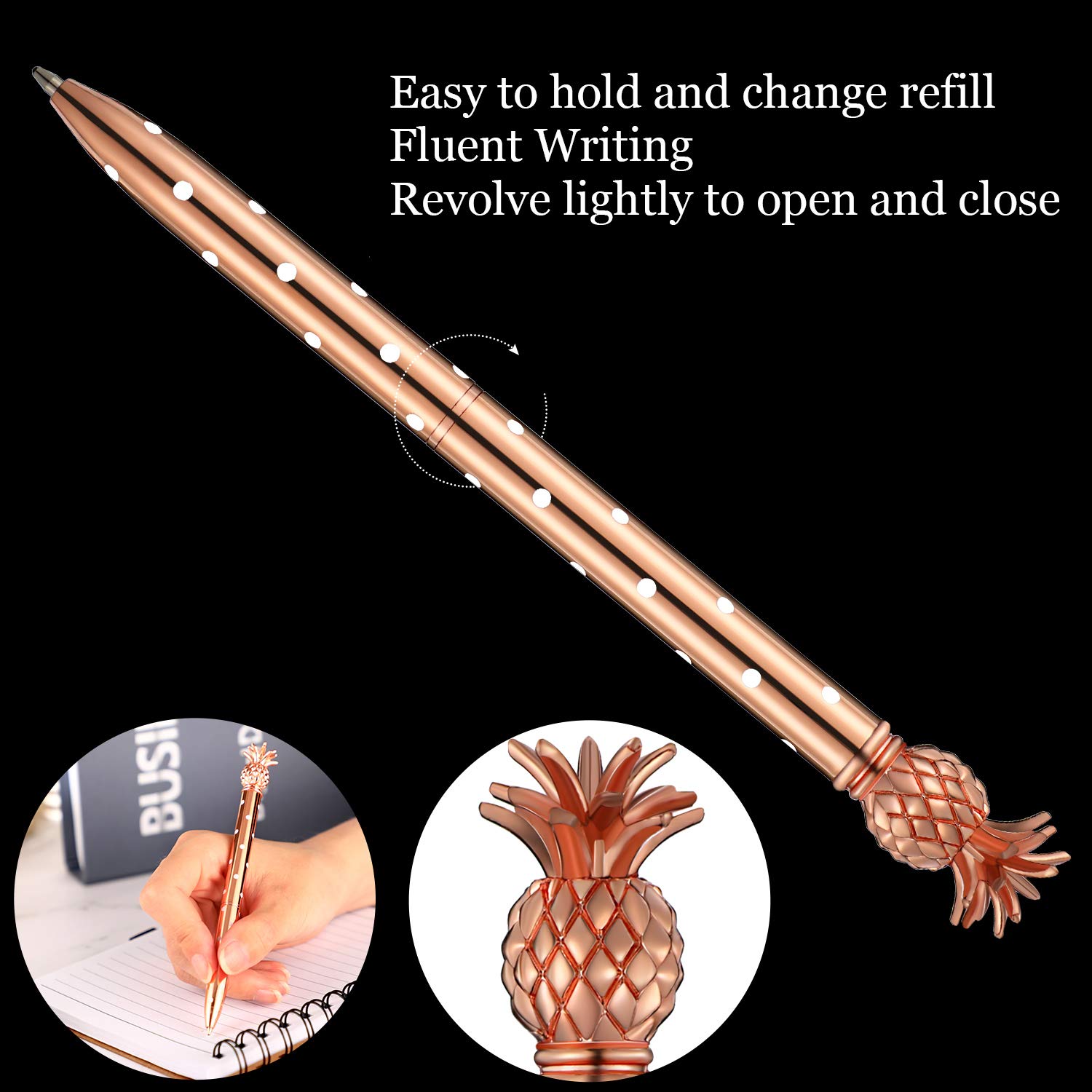 Foto 6 pulgar | Bolígrafo Pen Outus Pineapple En Oro Rosa Con Tinta Negra (8 Unidades) - Venta Internacional.
