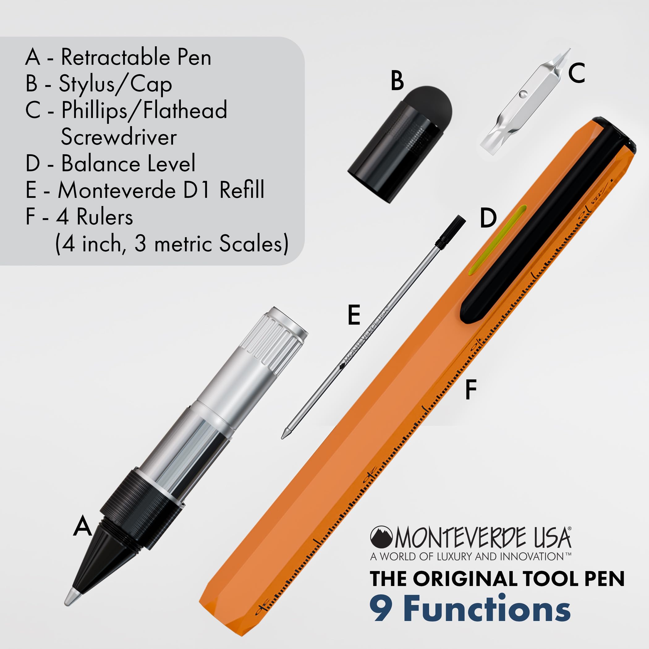 Foto 4 pulgar | Bolígrafo Multifuncional Monteverde Usa 9 En 1 Tool Naranja - Venta Internacional.