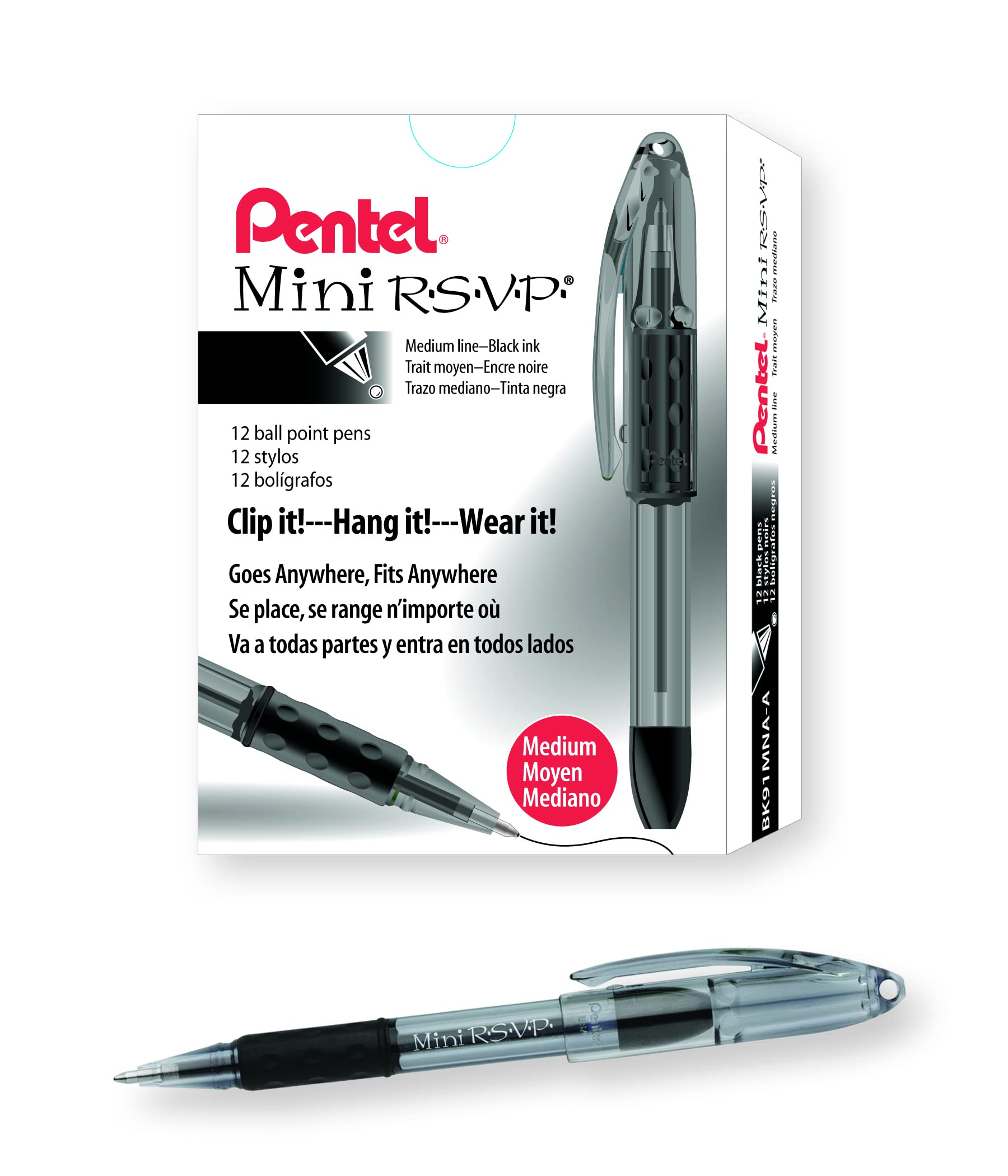 Bolígrafo Pentel Mini R.s.v.p. Stick  Tinta Negra  Paquete De 12 - Venta Internacional.