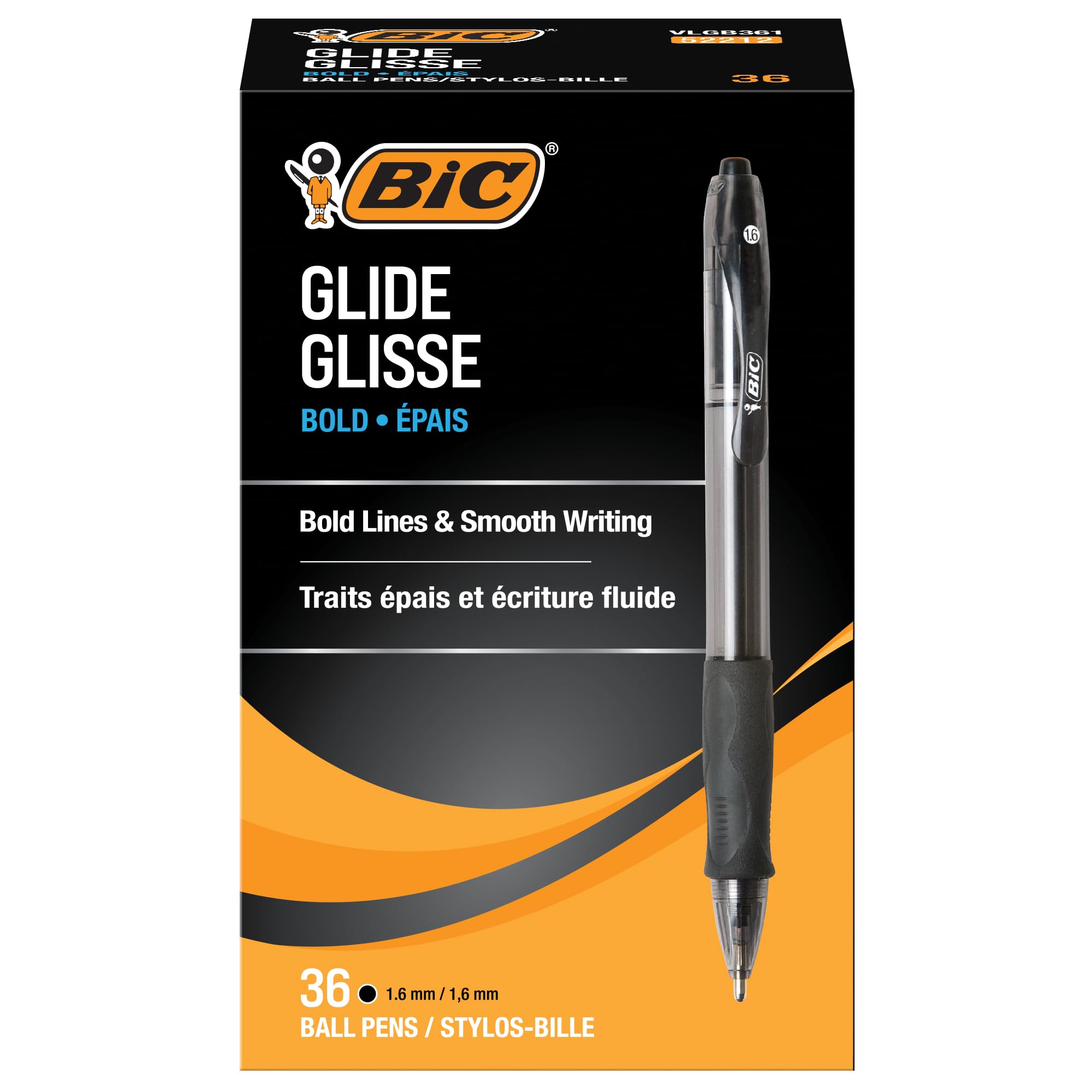 Bolígrafo Retráctil Bold Bic Glide Bold  1 6 Mm  Negro  Paquete De 36 - Venta Internacional.