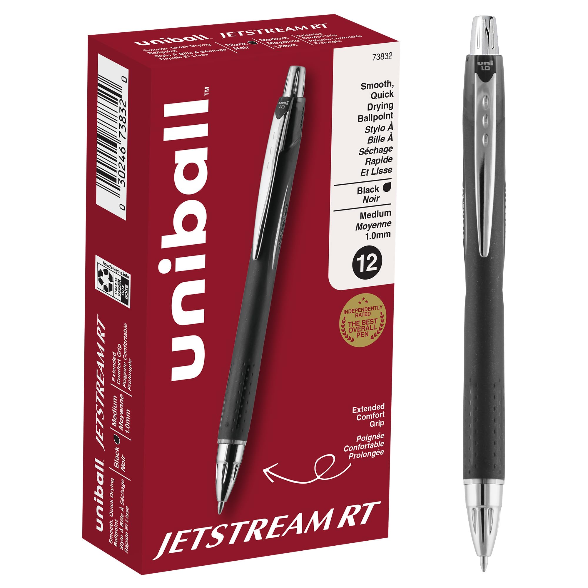 Bolígrafos Uni-ball Jetstream Rt De Punta Mediana  Color Negro  Paquete De 12 - Venta Internacional.