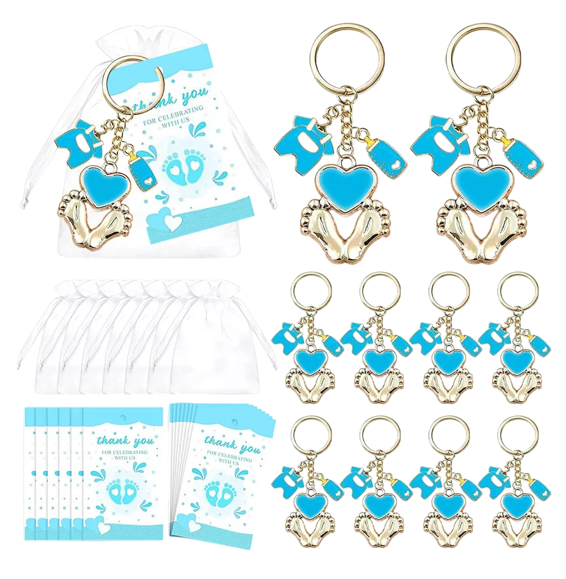 Foto 2 pulgar | Llaveros con Huellas de Baby Shower Acero Inoxidable Azul