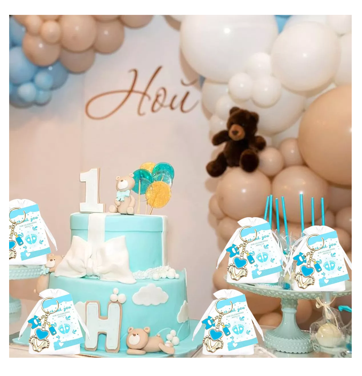 Foto 3 pulgar | Llaveros con Huellas de Baby Shower Acero Inoxidable Azul
