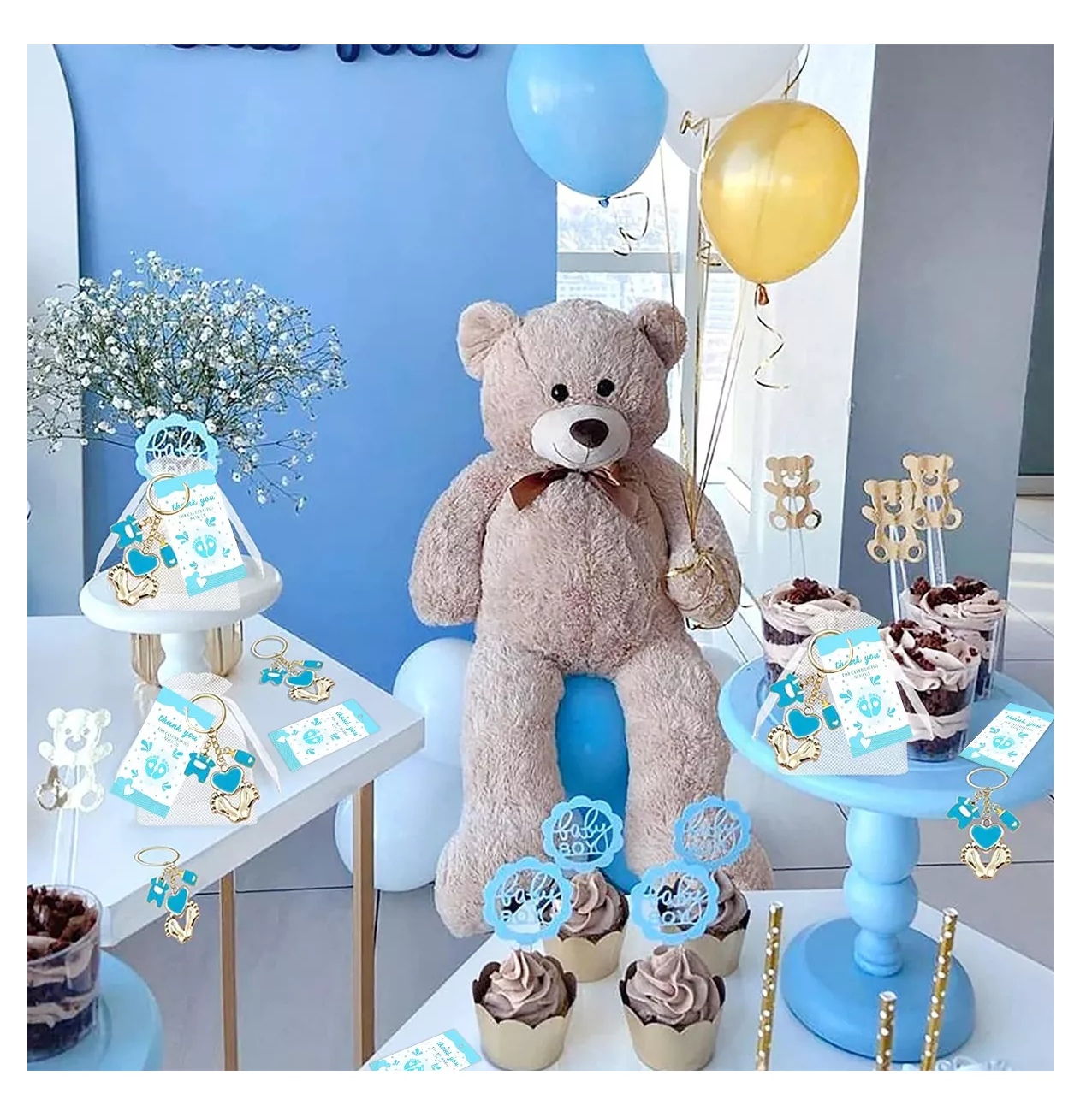 Foto 5 pulgar | Llaveros con Huellas de Baby Shower Acero Inoxidable Azul