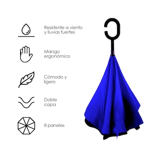 Foto 2 | Paraguas Invertido Doble Refuerzo Sombrilla Resistente, Redlemon, 77789. Azul