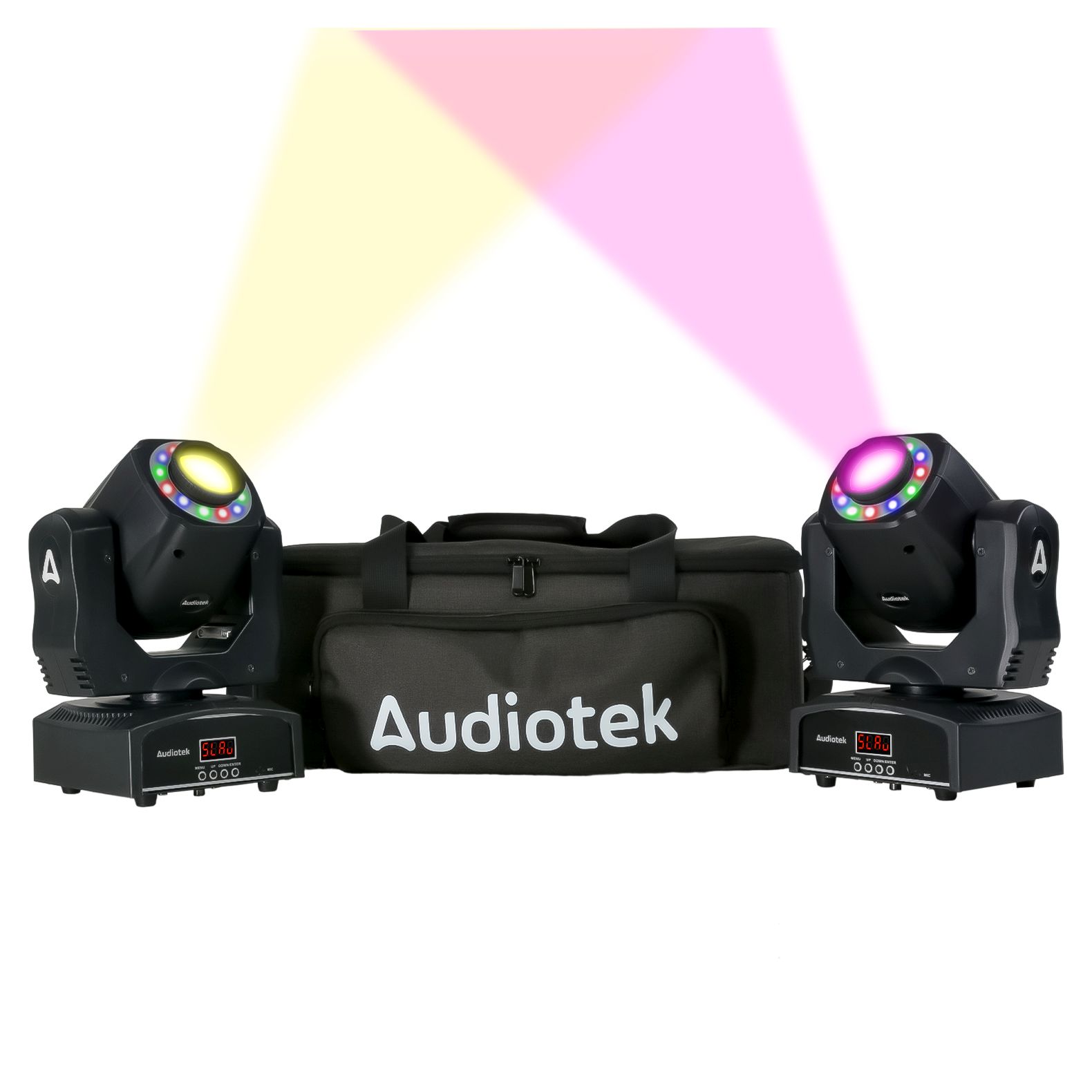 Foto 3 pulgar | Cabezas Móviles Audiotek color Negro Aro RGB 90 W con Mochila 2 Piezas