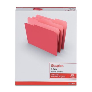 Foto 4 | Carpetas Para Archivos Staples St224519-ccvs, Corte 1/3, Tamaño Carta, Color Rojo 200 - Venta Internacional.