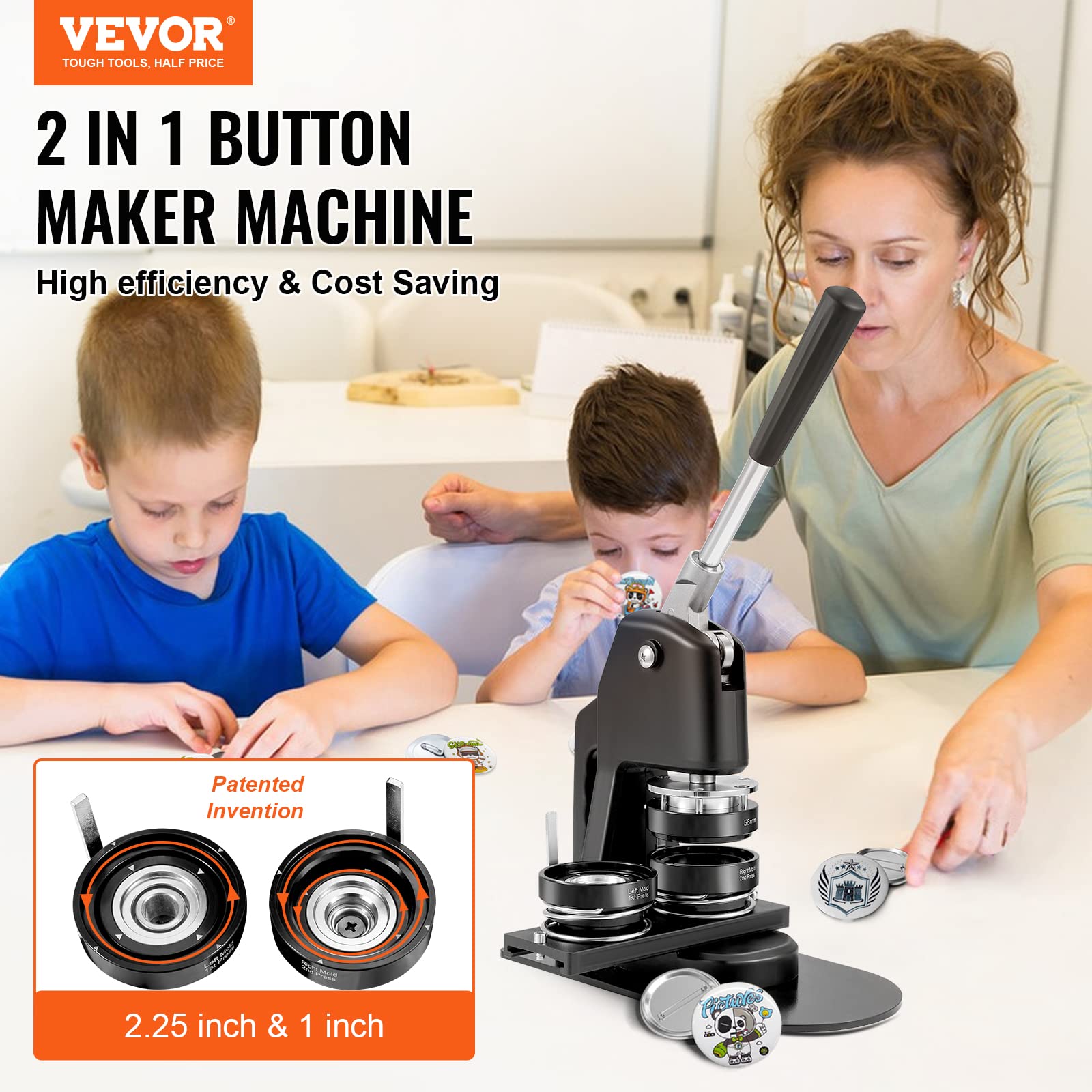 Foto 3 pulgar | Kit De Prensa Perforadora Button Maker Machine Vevor De 1+2.25 Pulgadas - Venta Internacional.