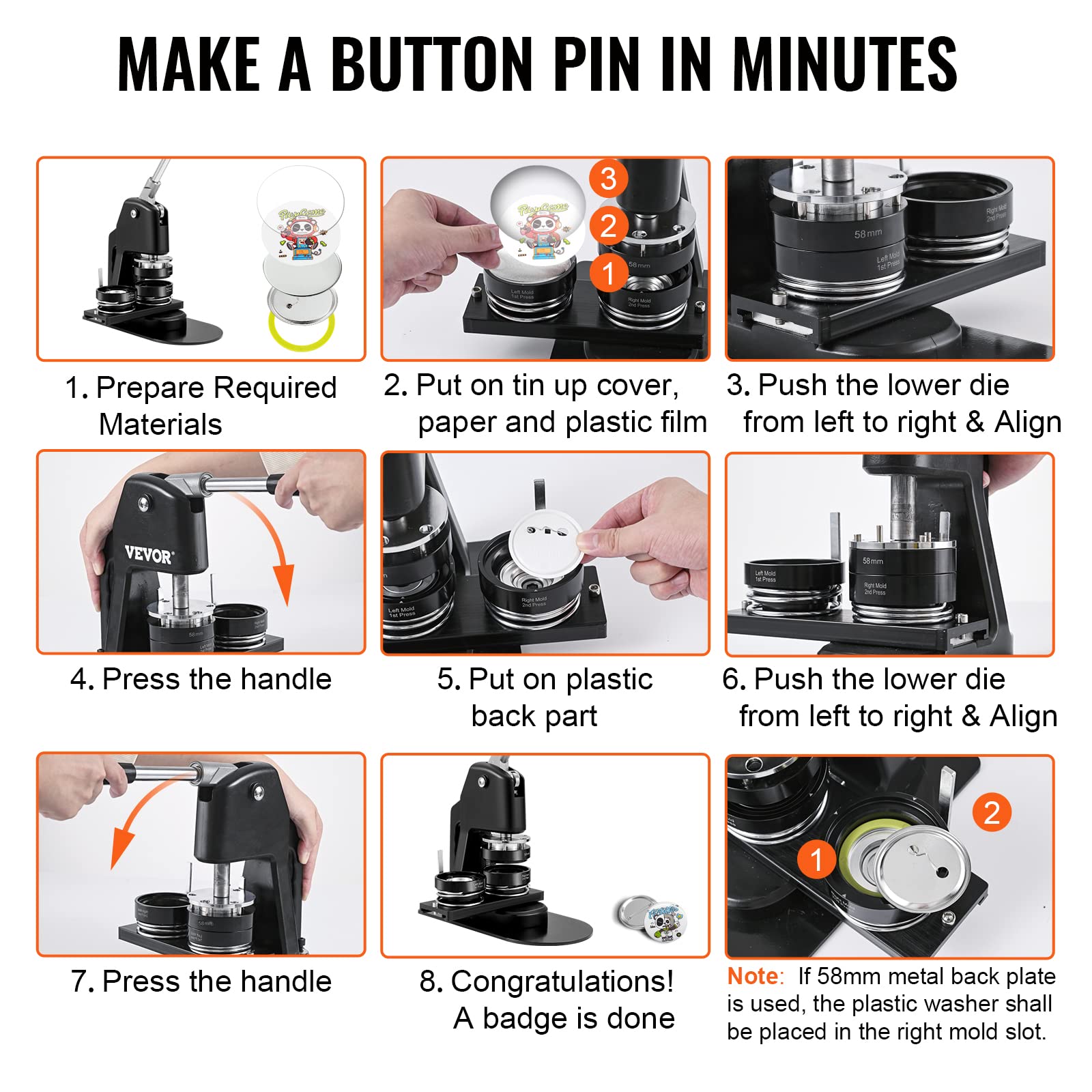 Foto 8 pulgar | Kit De Prensa Perforadora Button Maker Machine Vevor De 1+2.25 Pulgadas - Venta Internacional.