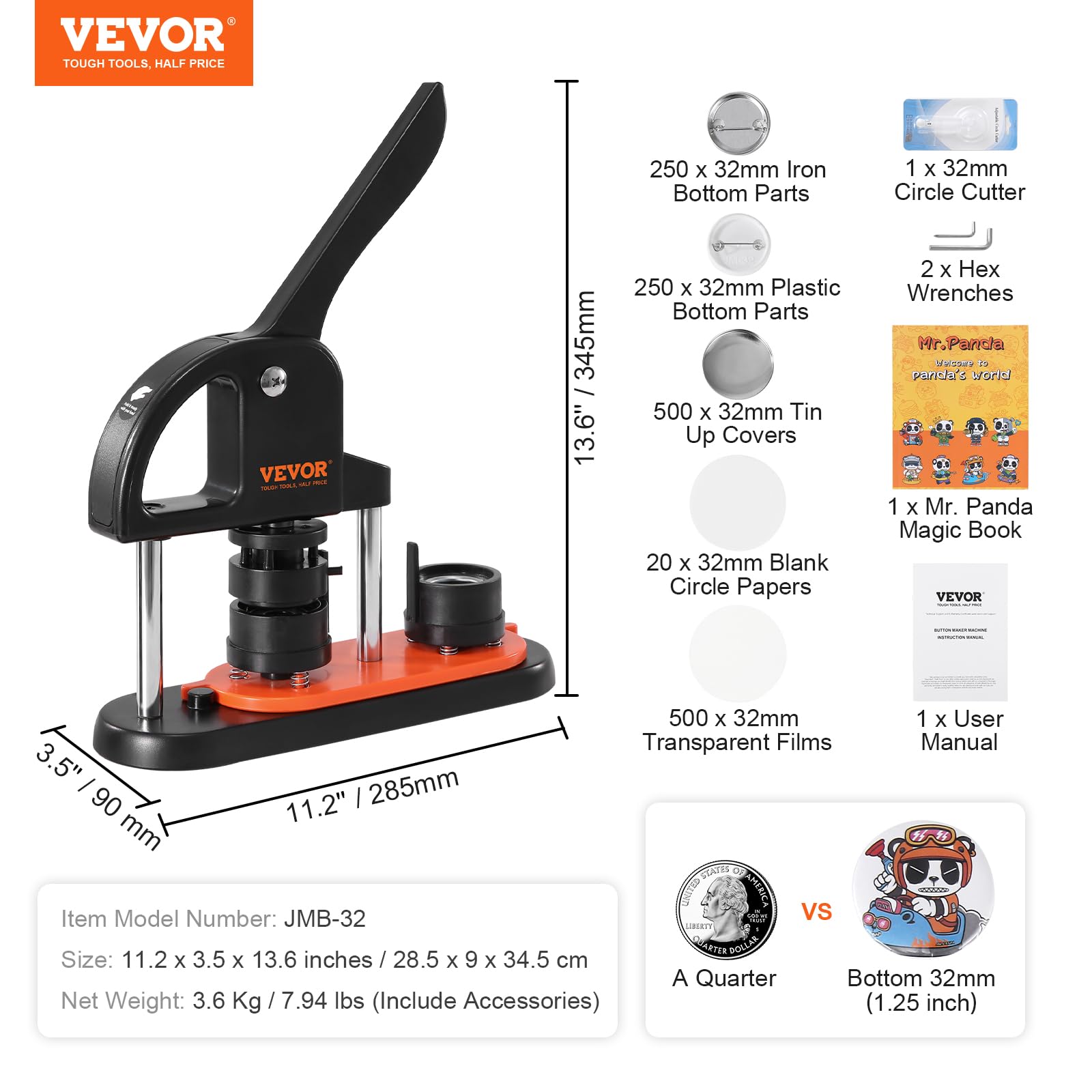 Foto 8 pulgar | Máquina Para Hacer Botones Vevor 32 Mm/1.25 Pulgadas Con 500 Botones - Venta Internacional.