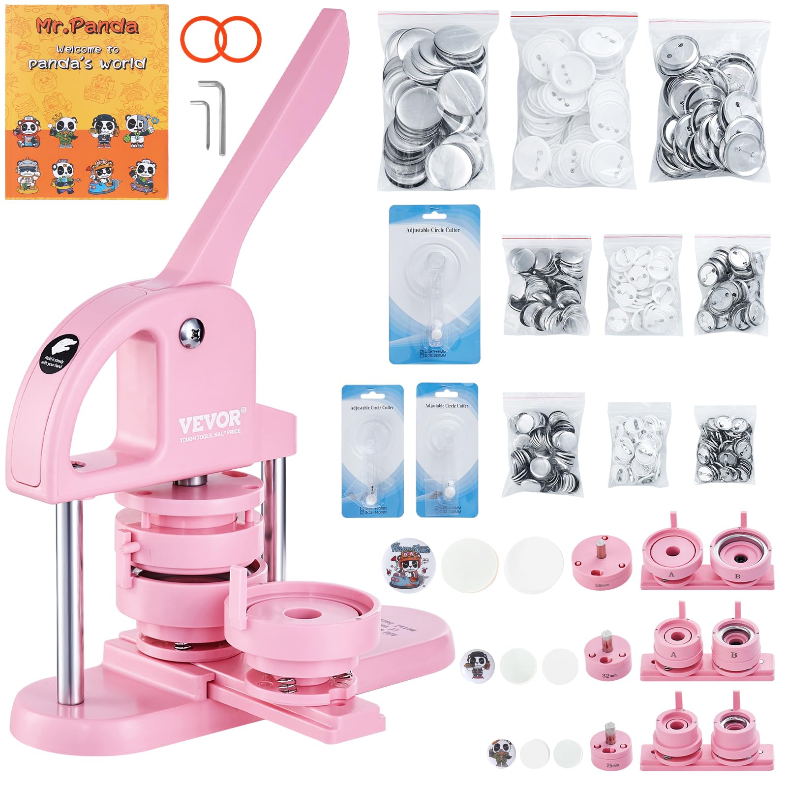 Button Maker Vevor 3 En 1 25/32/58 Mm Con 300 Piezas De Repuesto, Color Rosa - Venta Internacional. $3,415