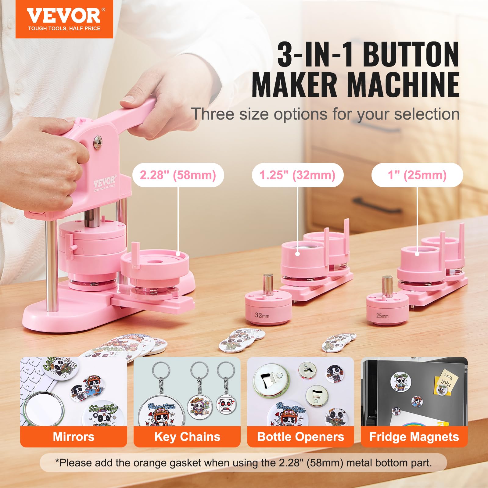 Foto 3 pulgar | Button Maker Vevor 3 En 1 25/32/58 Mm Con 300 Piezas De Repuesto, Color Rosa - Venta Internacional.
