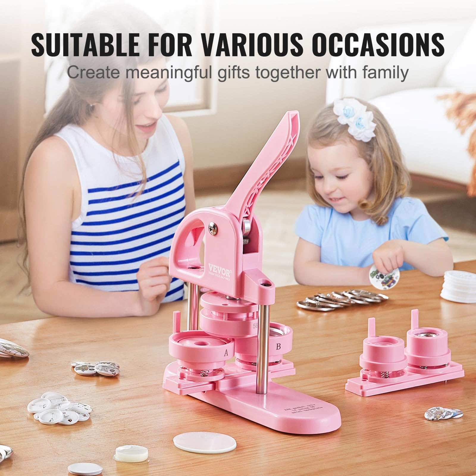 Foto 7 pulgar | Button Maker Vevor 3 En 1 25/32/58 Mm Con 300 Piezas De Repuesto, Color Rosa - Venta Internacional.