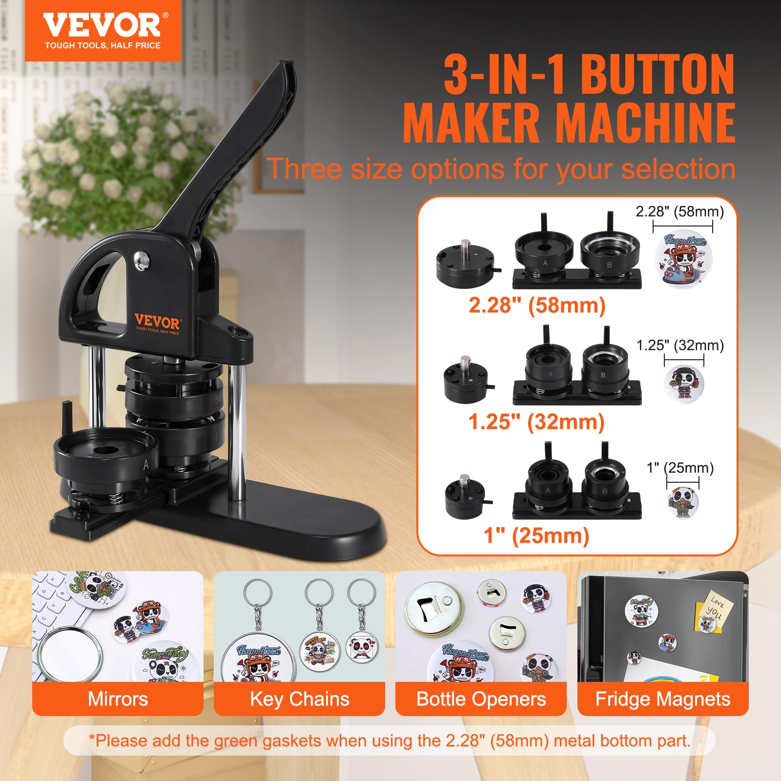 Foto 3 pulgar | Creador De Alfileres Button Maker Vevor 3 En 1 Con 300 Piezas De Botones - Venta Internacional.