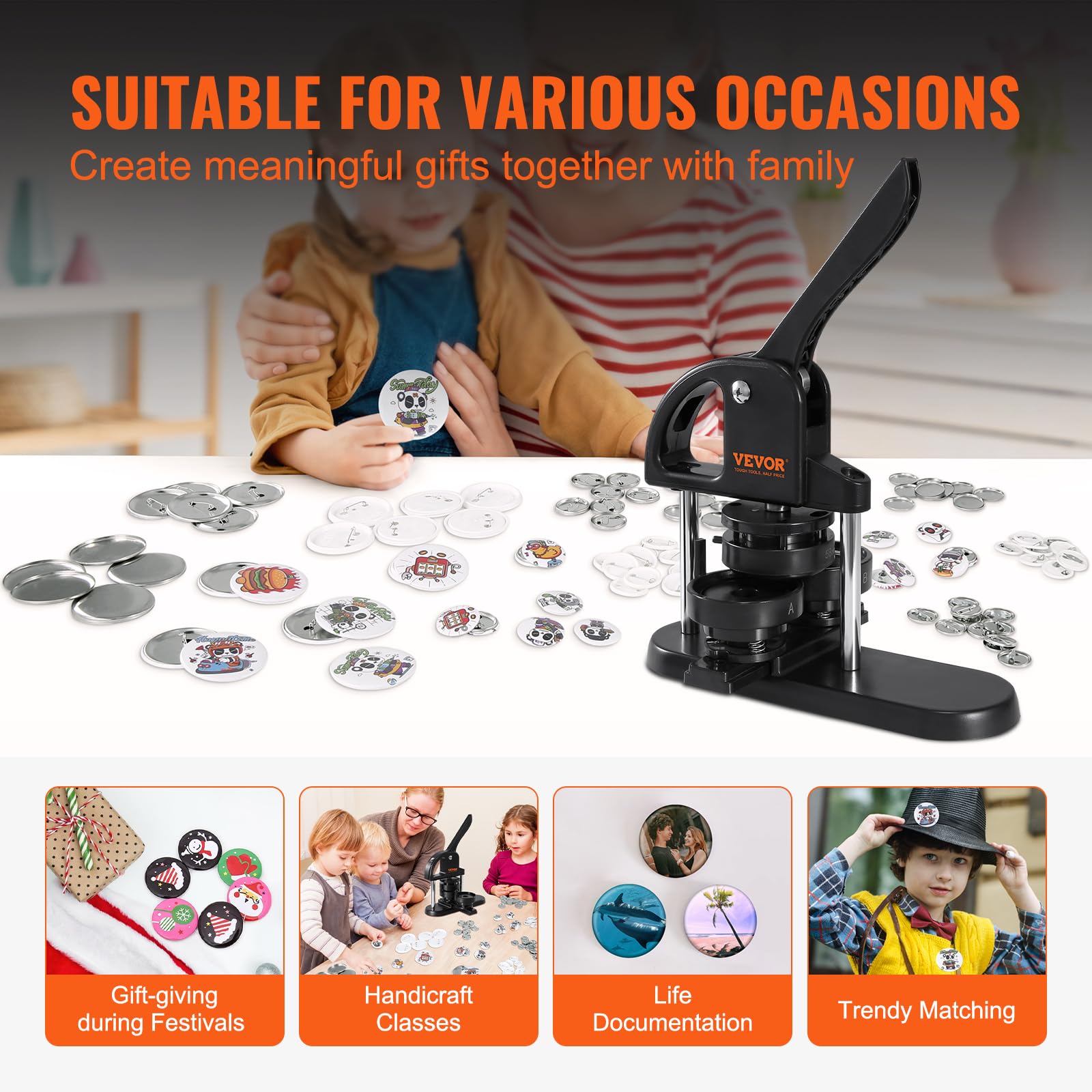Foto 7 pulgar | Creador De Alfileres Button Maker Vevor 3 En 1 Con 300 Piezas De Botones - Venta Internacional.