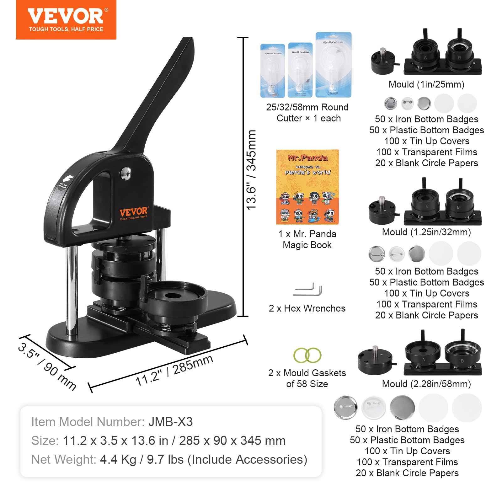 Foto 8 pulgar | Creador De Alfileres Button Maker Vevor 3 En 1 Con 300 Piezas De Botones - Venta Internacional.