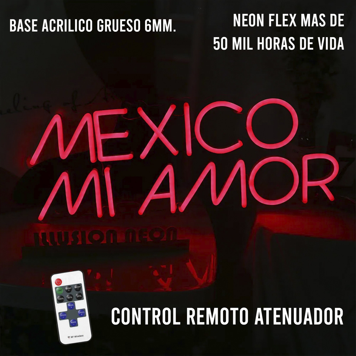 Foto 2 | México Mi Amor Letrero Luz Neón Con Control Remoto 16x50 Cm.