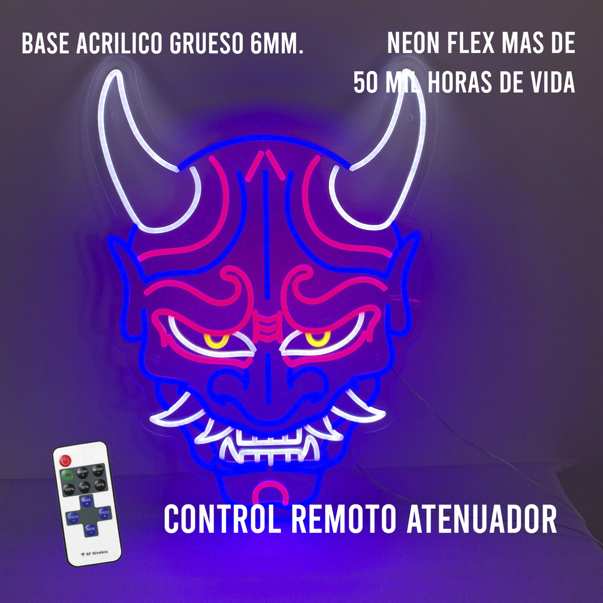 Foto 2 pulgar | Letrero Neon Máscara Oni Demonio Japones Control Atenuador
