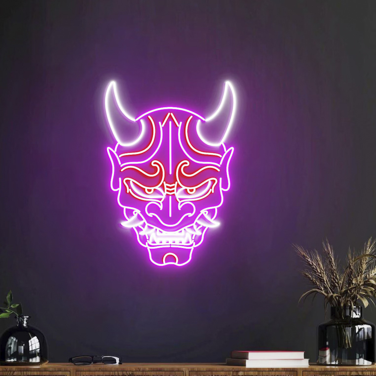 Letrero Neón Máscara Oni Demonio Japonés con Control Atenuador