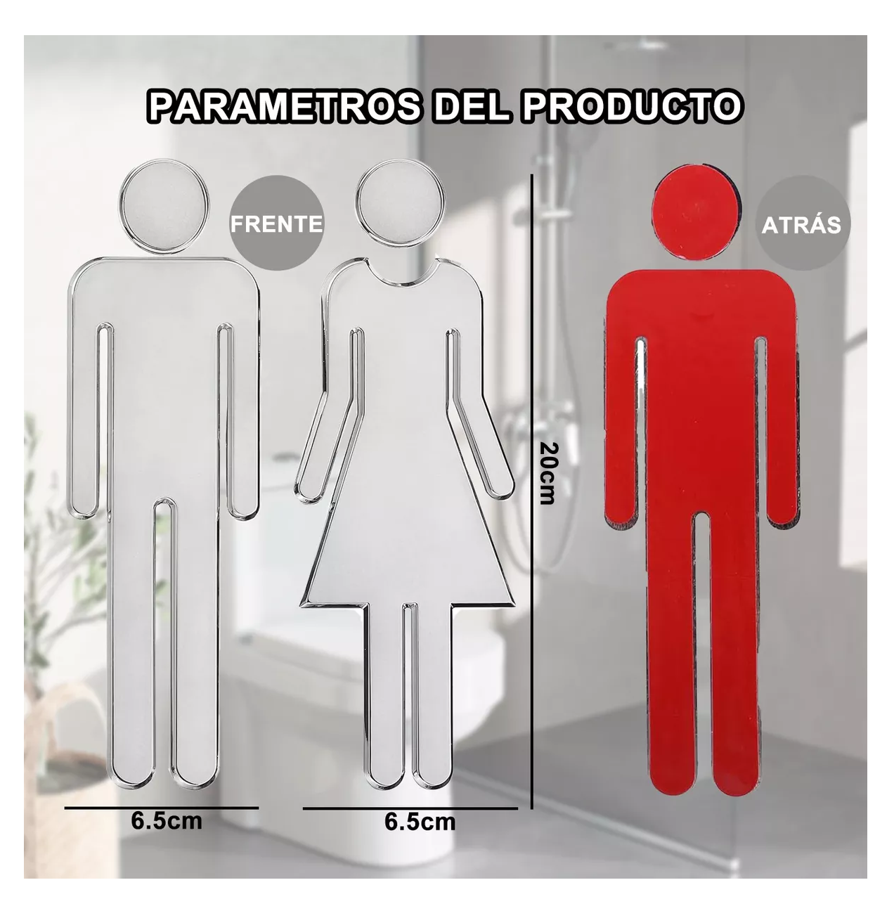 Foto 4 pulgar | Letrero De Baño De Mujer Y Hombre, 2 Piezas Plata