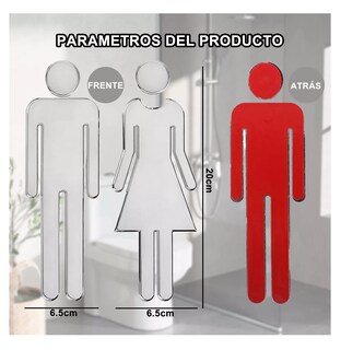 Foto 3 | Letrero De Baño De Mujer Y Hombre, 2 Piezas Plata