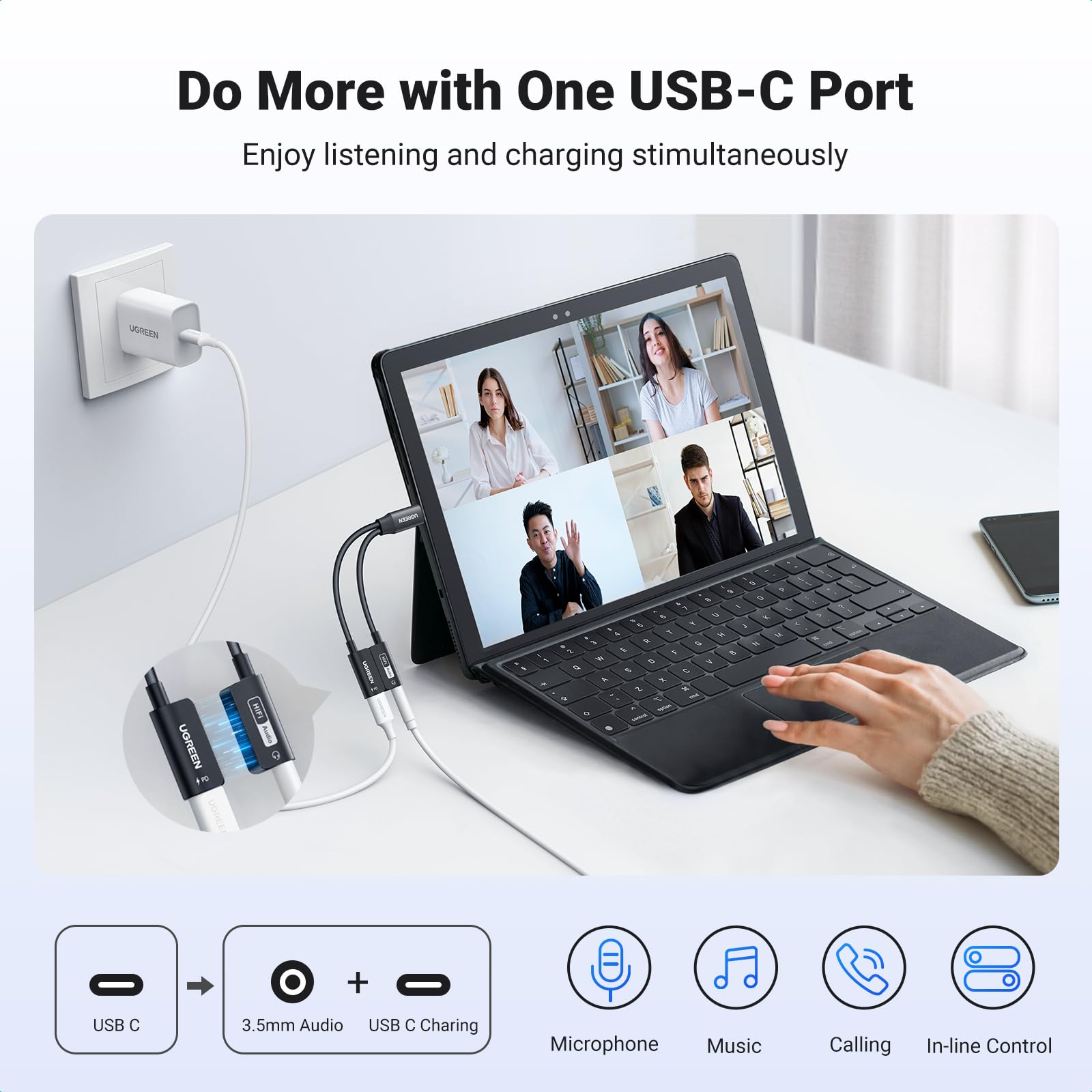 Foto 2 | Adaptador de Audio USB-C a 3,5 mm y Cargador Ugreen Magnetic - Venta Internacional